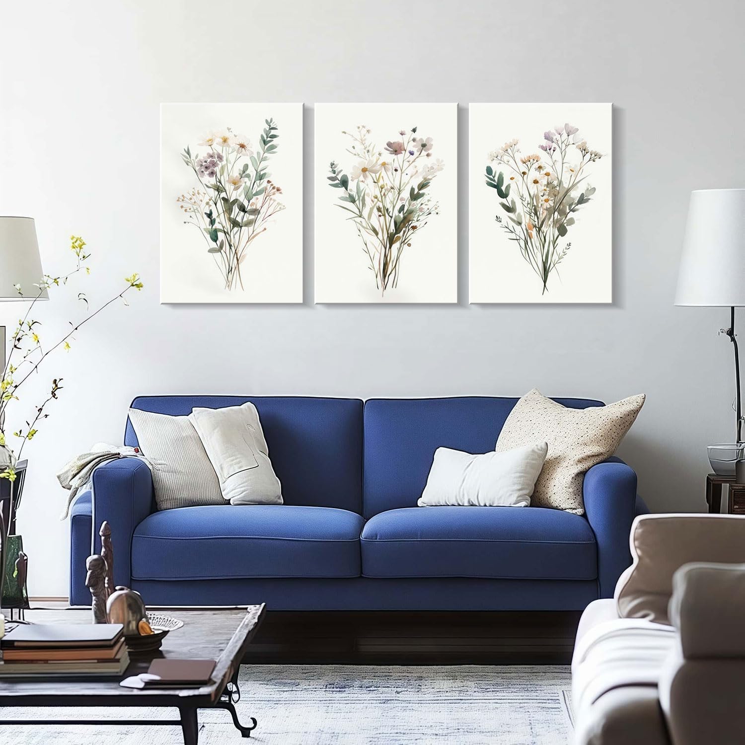 3pcs Framed Plants Flowers Wall Art Decor Canvas Print Nature Style Farmhouse Picture Poster Gallery Bedroom Living Room Studio Kitchen 16x24 Inch Ready to Hang