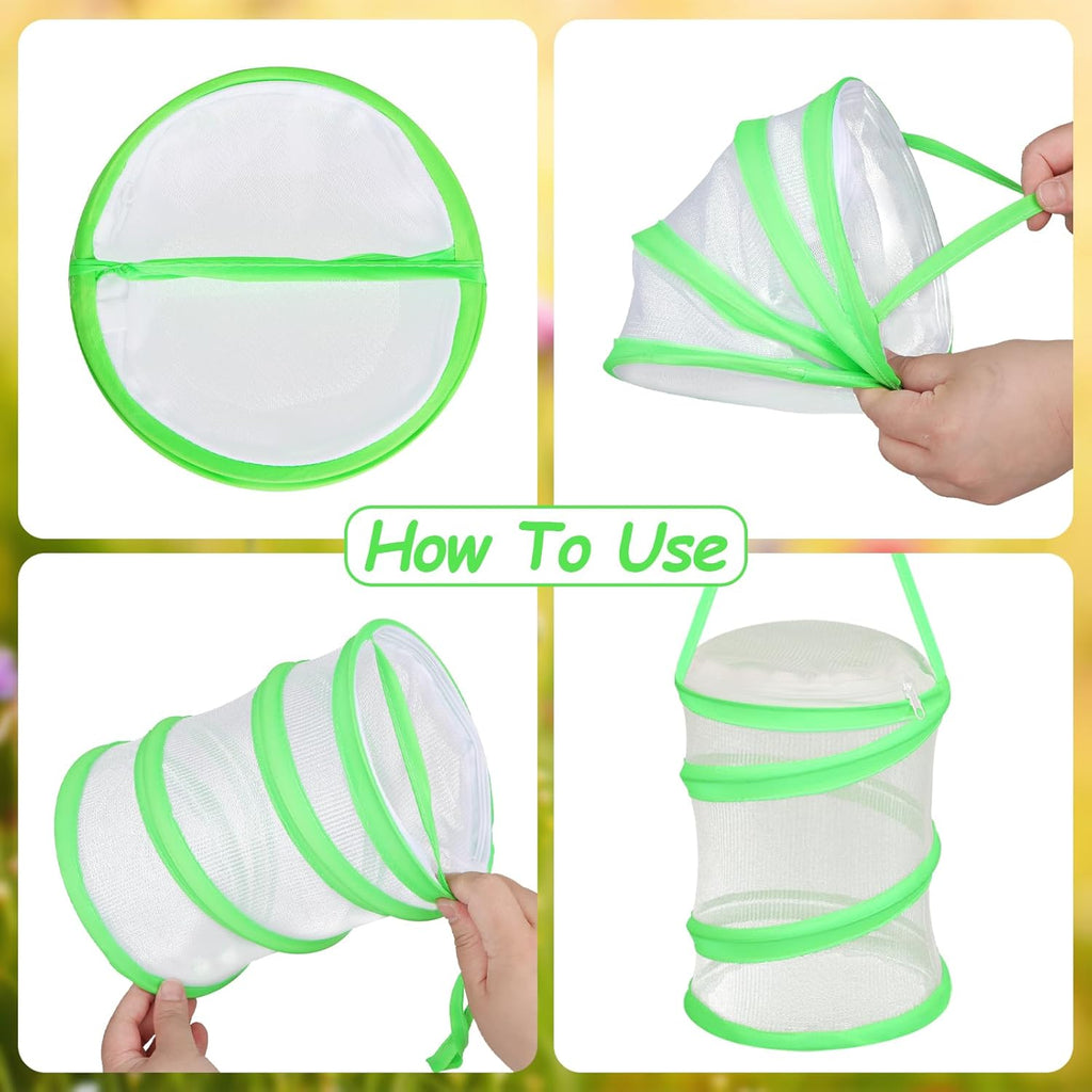 Mini Butterfly Habitat Cage Butterfly Growing Kit Bulk Butterfly Cage Mini Butterfly Net Habitat Clear Container Terrarium Mesh Enclosure Collapsible Insect Mesh Cage with Zipper (Multi)