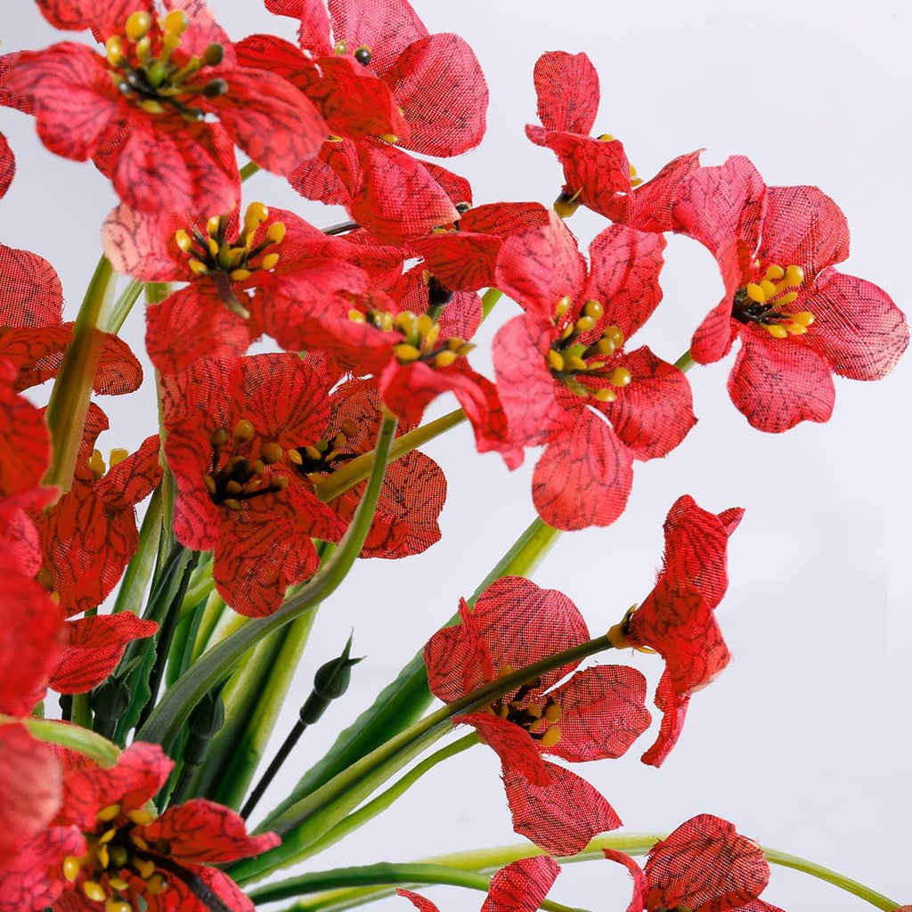 30 Bundles Artificial Flowers Outdoor UV Resistant Fake Flowers No Fade Faux Plastic Plants Garden Porch Window Box Decorating(Deep Red)
