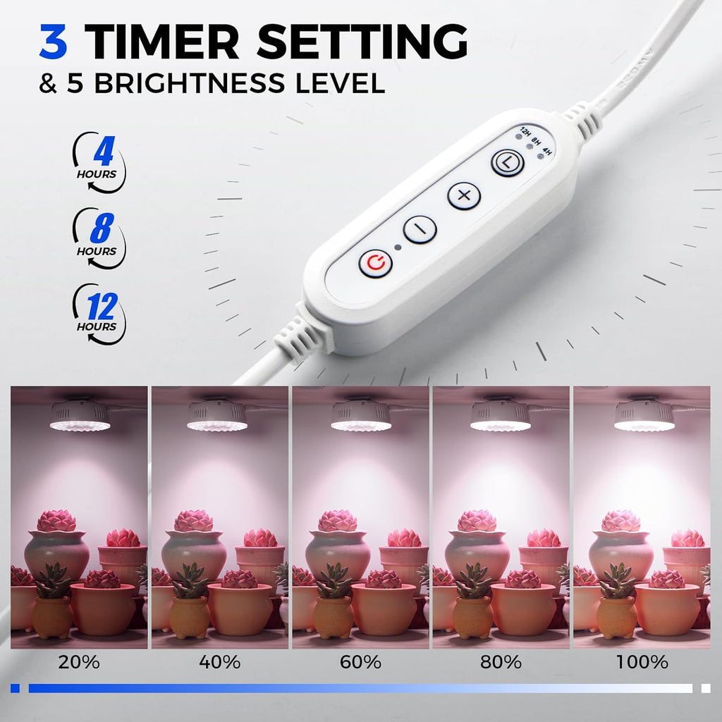 Barrina Orbgrow OG09 Puck Grow Light with Timer, Pinkish White 54W(6 x 9W, 810 Watt Equiv), Full Spectrum Plant Light for Indoor Plants, Magnetic & Linkable, 5 Levels Dimmable for Plant Shelf, 6 Packs