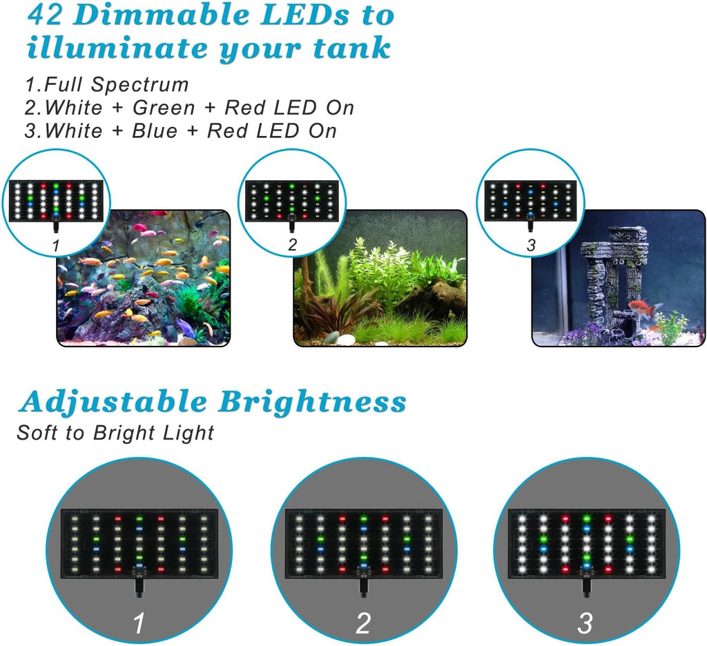 DOMICA Clip On Aquarium Light with Timer for 3 to 8 Gal Fish Tank (Dimmable Full Spectrum LED) USB Moving Lamp for Open Terrarium (Adapter NOT Included), Black, DM-USBLIGHT+T02
