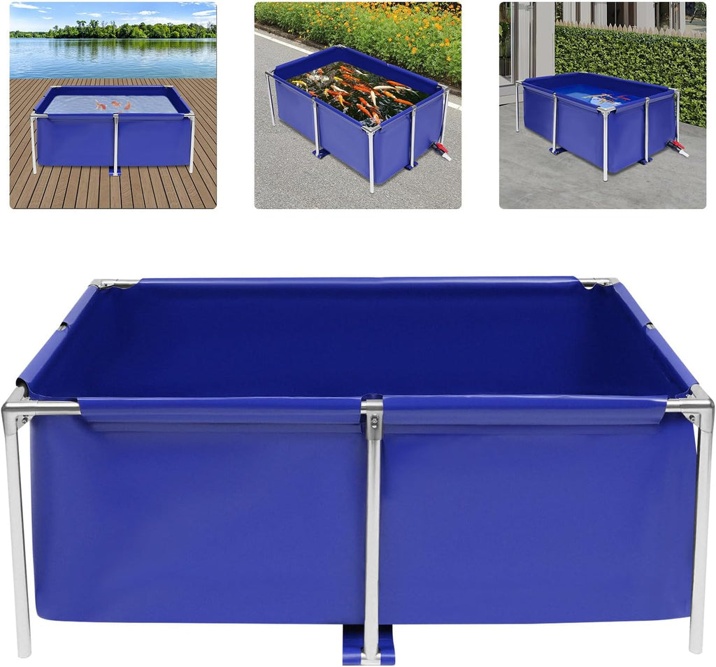Modern Blue Cube Canvas Fish Pond Aquarium, Paint Koi Keeping Pond, Indoor Outdoor Fish Tank, Temporary Ornamental Canvas Fish Pond