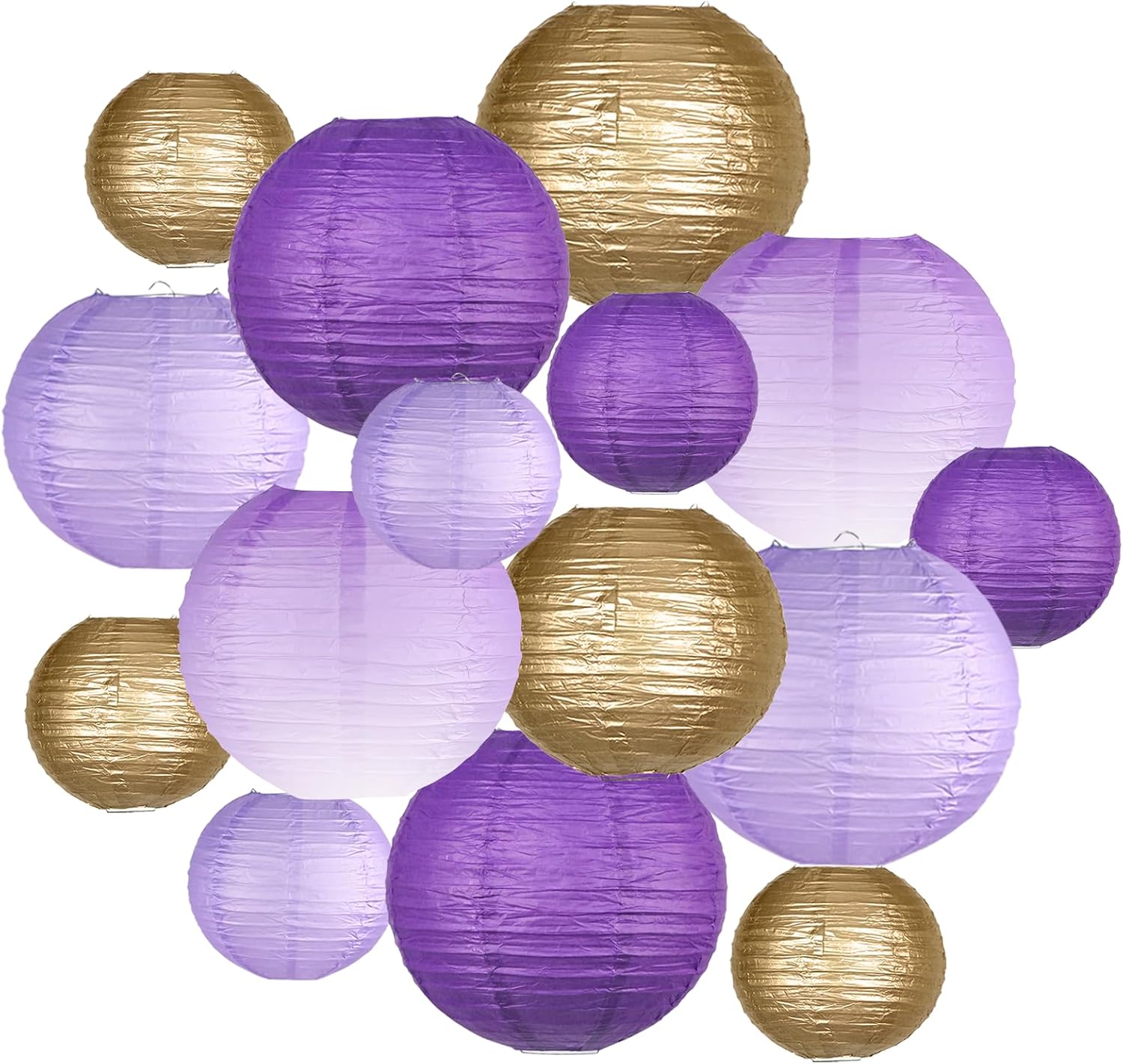 Paper Lanterns Decorative, Gradient Purple Round Hanging Paper Lantern Decorations for Purple Birthday Decorations Bachelorette Gender Neutral Baby Shower, 15Pcs
