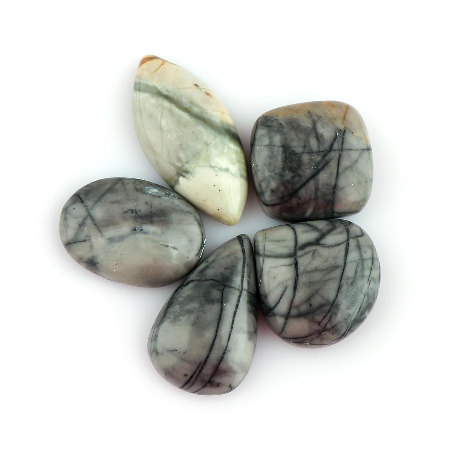 CRYSTALIS Wholesale 5pcs Natural Picasso-Jasper Loose Gemstone Bulk Cabochons Jewelry Making Supply, Chakra Healing Polished Stones, Wire Wrapping, DIY, Gem Collection, Mix-Shape, 20mm+