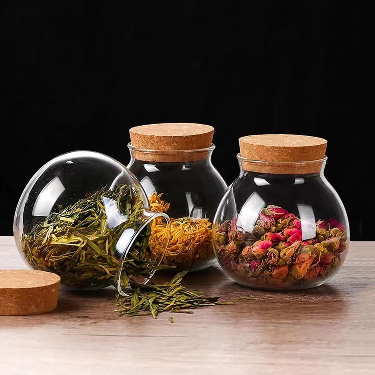 Set of 9 round glass jars with cork lid – 17oz wedding candy jar kitchen jar, perfect for tea, biscuits, cereals, flour, beans, spices, coffee beans etc (9PCS)