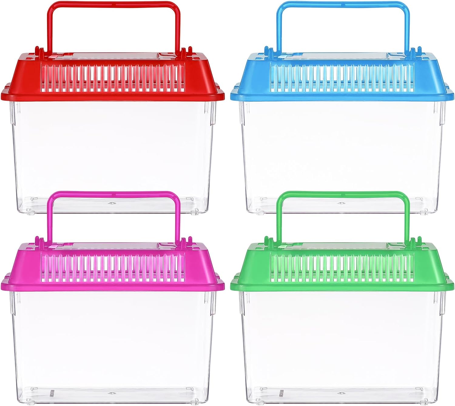 VANZACK Small 4pcs Portable Reptile Tank Plastic Turtle Box with Lid Handle Clear Terrarium Hamster Habitat for Fish Snakes Aquarium