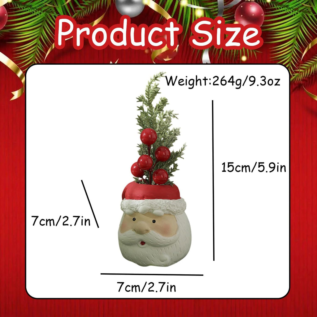 Christmas Tabletop Decorations, Artificial Mini Xmas Tree Decor for Tables Red Berry ＆ Pine Branch with Santa Claus Base Christmas Table Decor for Winter Party Indoor Home Fireplace Mantel Decorations