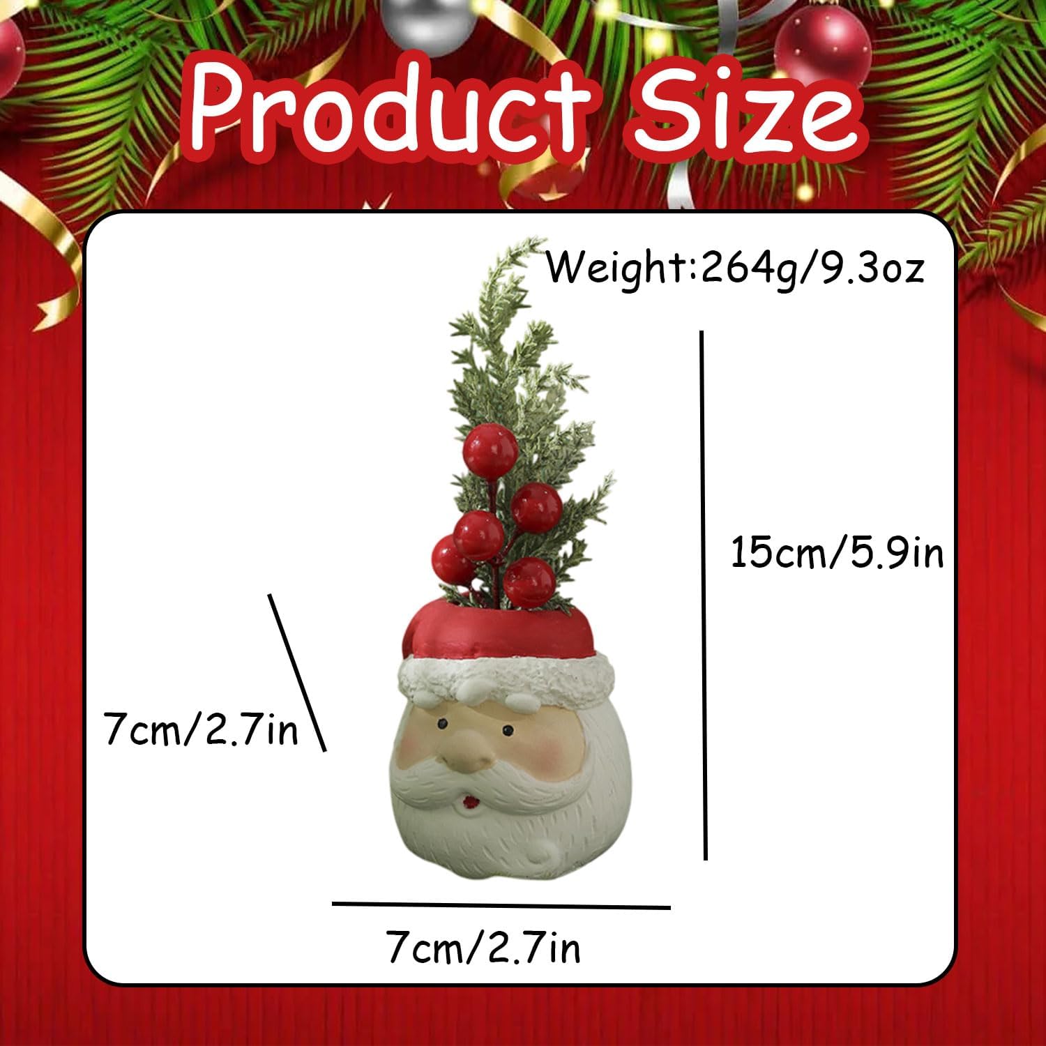 Christmas Tabletop Decorations, Artificial Mini Xmas Tree Decor for Tables Red Berry ＆ Pine Branch with Santa Claus Base Christmas Table Decor for Winter Party Indoor Home Fireplace Mantel Decorations