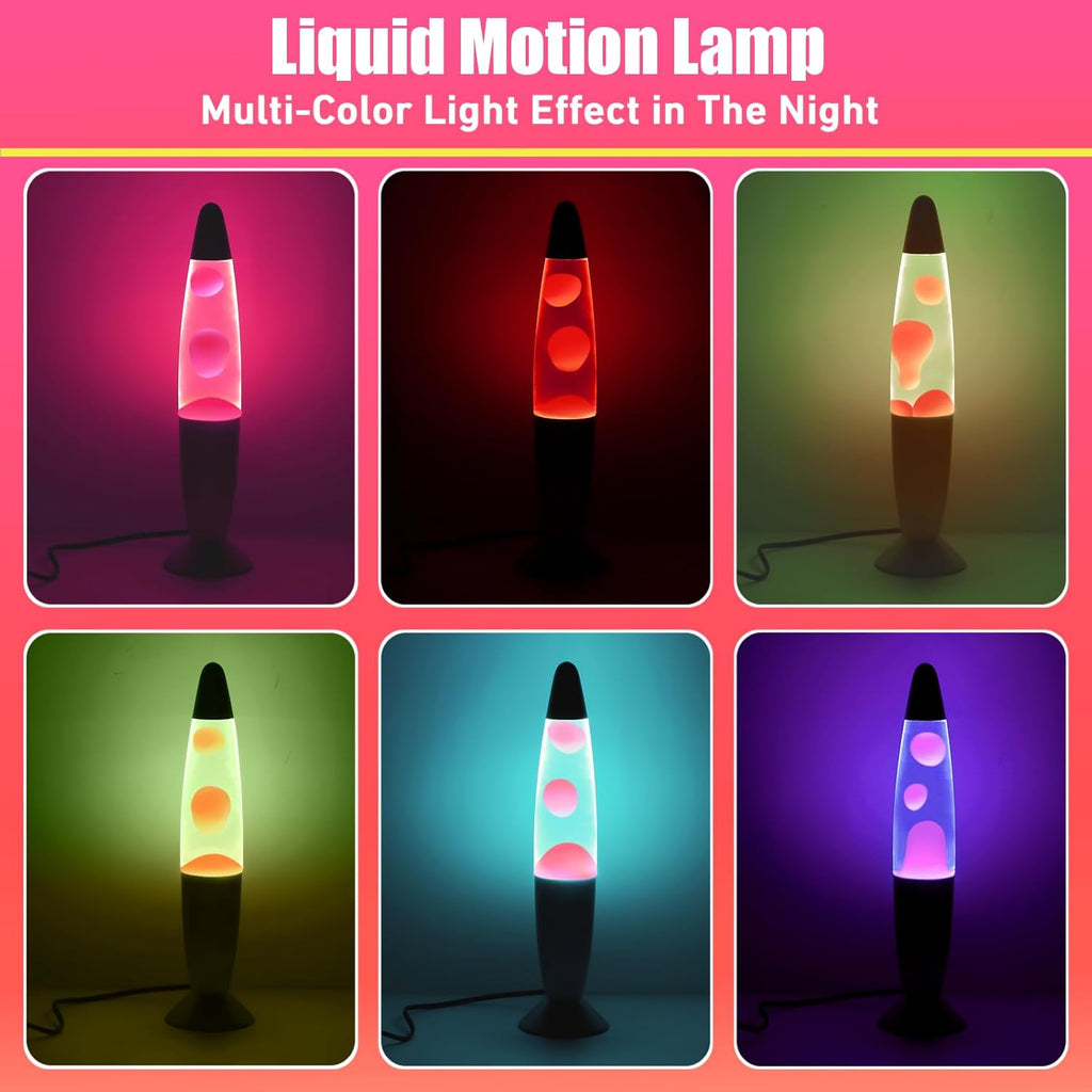 Pink Wax Liquid Motion Lamps Multi Color Changing: 13" LED Night Light for Kids Adults, Small Table Lamps for Home Bedroom Decor, Christmas Mood Lights Decorations, Birthday Gifts for Girls Boys