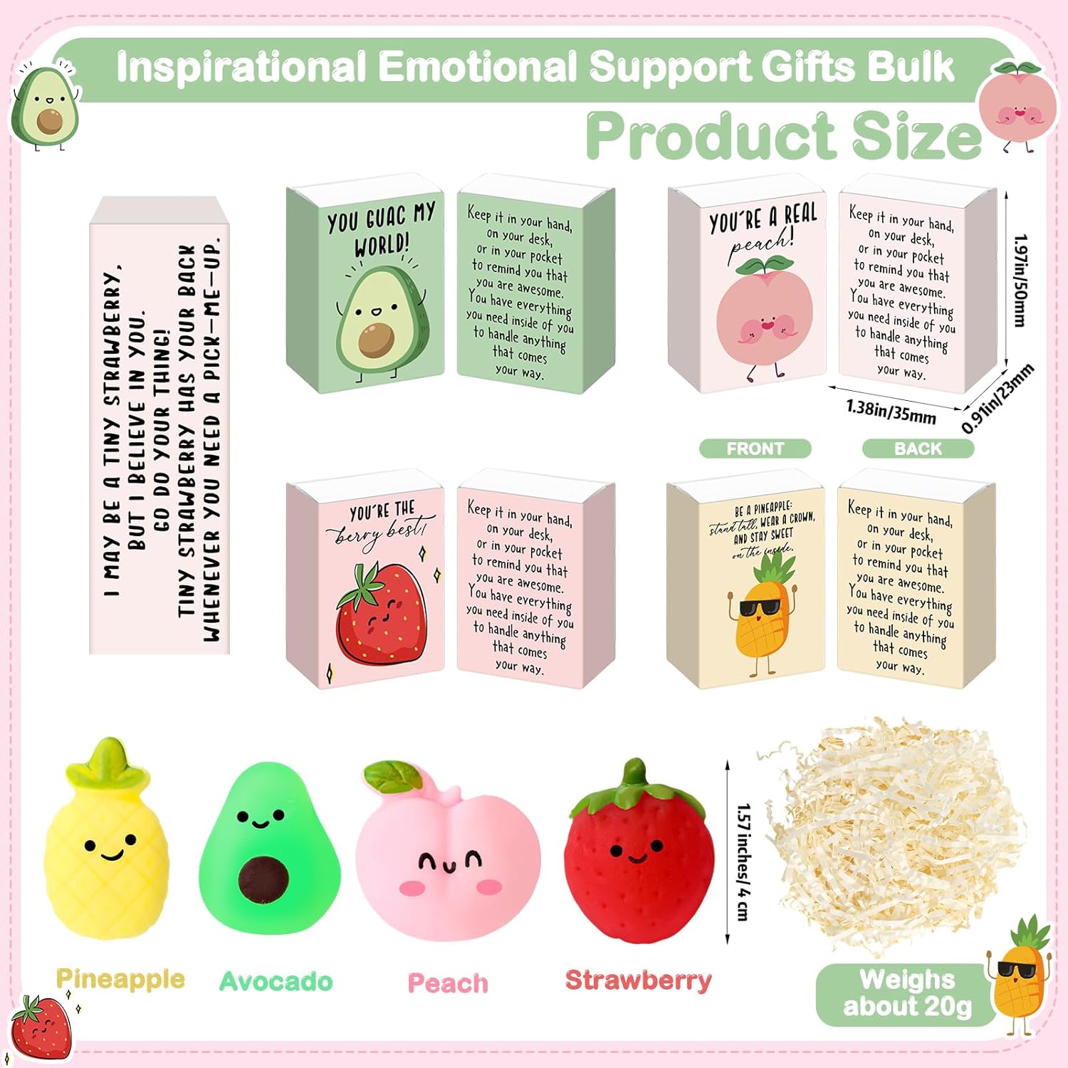 Wettarn 24 Sets Appreciation Fruit Gifts Cute Stress Balls with Support Gift Boxes Inspirational Party Favors for Employee Coworker Friends Office Positive Relief Toys