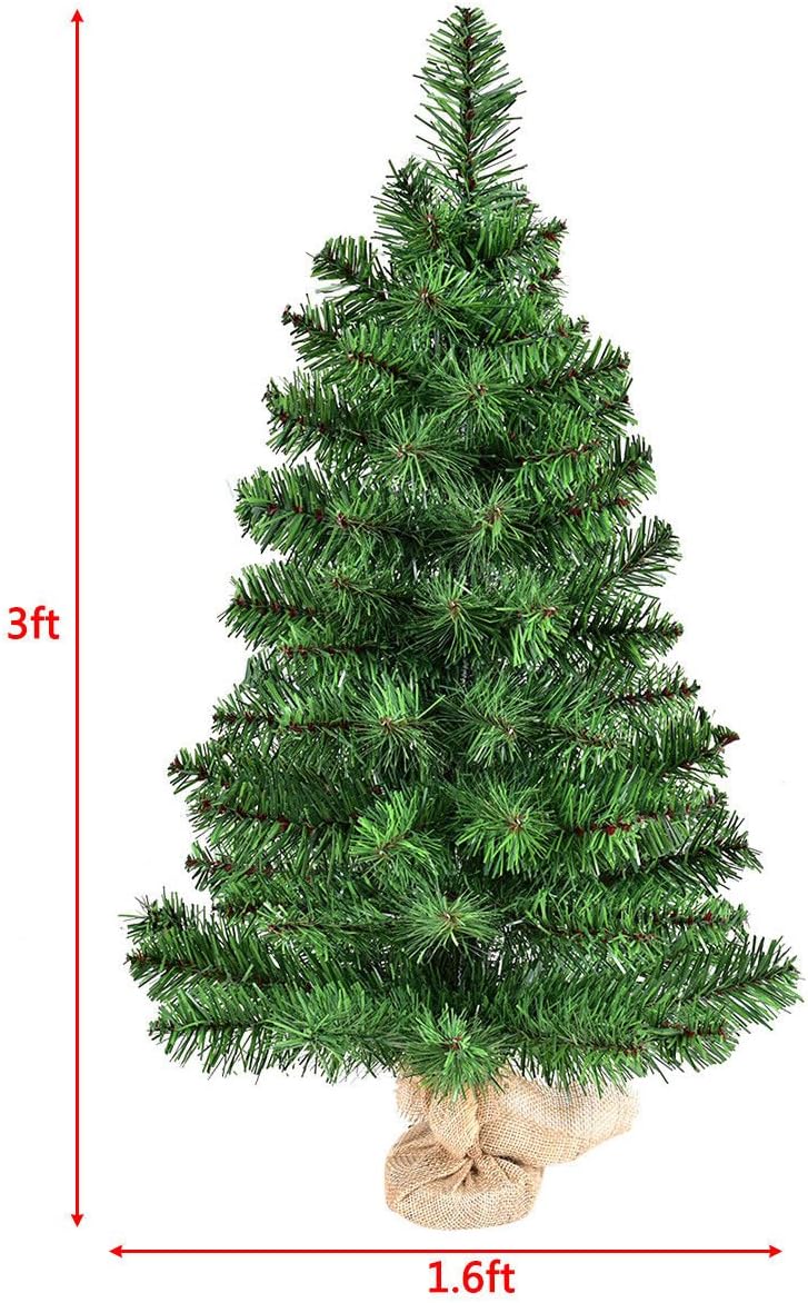 Goplus 3ft Tabletop Mini Christmas Tree, Artificial Small Christmas Tree with 96 PVC Branch Tips, Cloth Bag Base, Green Spruce Xmas Tree for Home, Office Decoration, No Assembly Required