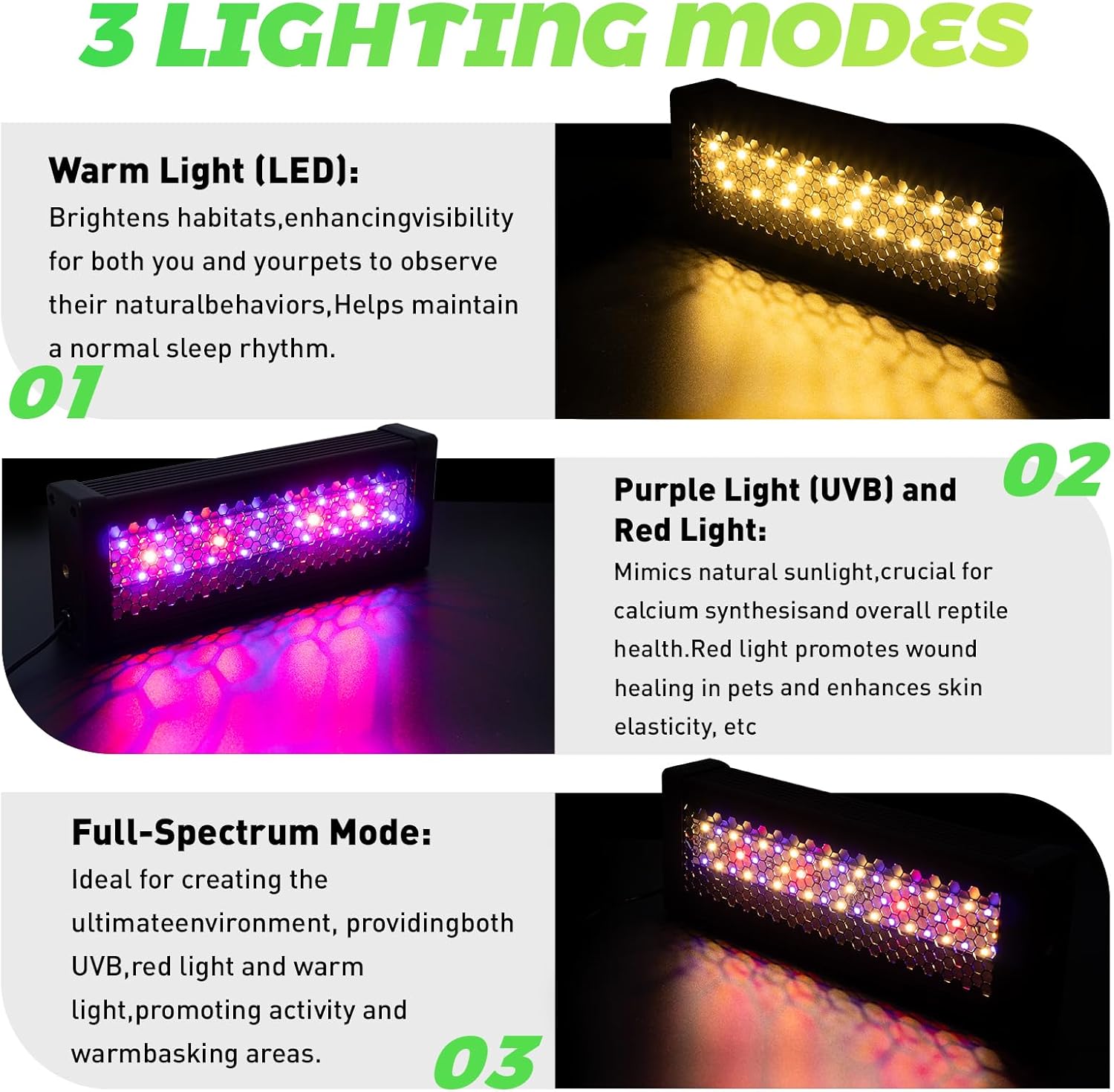 Reptile UVB Light & Heater Lamp, 18W UVA/UVB LED Reptile Light for Bearded Dragons, Chameleons, Turtles, Lizards, Geckos, Snakes, Adjustable Timer, Dimmable with 3 Lighting Modes