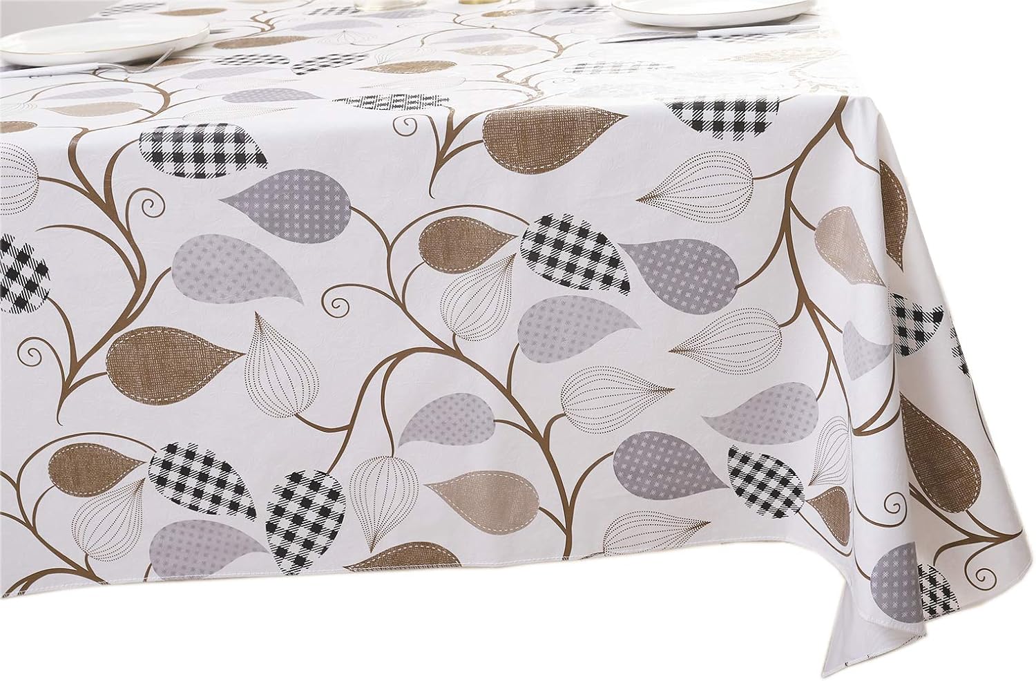 Walrus Heavy Duty Vinyl Tablecloth with Flannel Backing Waterproof Oil-Proof Plastic Table Cloth Stain-Resistant Wipeable Rectangle or Square Table Cover for Indoor and Outdoor (Leaves, 54X54 Inch)