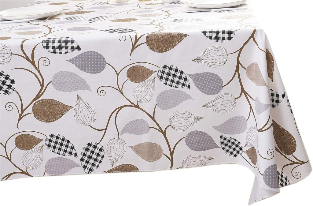 Walrus Heavy Duty Vinyl Tablecloth with Flannel Backing Waterproof Oil-Proof Plastic Table Cloth Stain-Resistant Wipeable Rectangle or Square Table Cover for Indoor and Outdoor (Leaves, 52X70 Inch)