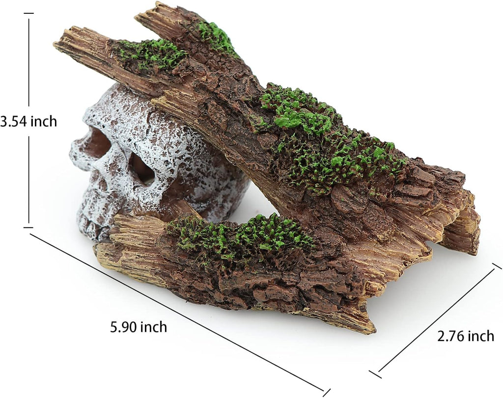 AQUA KT Aquarium Landscape Skeleton Head Skull with Tree Branch for Betta Cichlid Fish Hiding Rock Aquatic Decoration