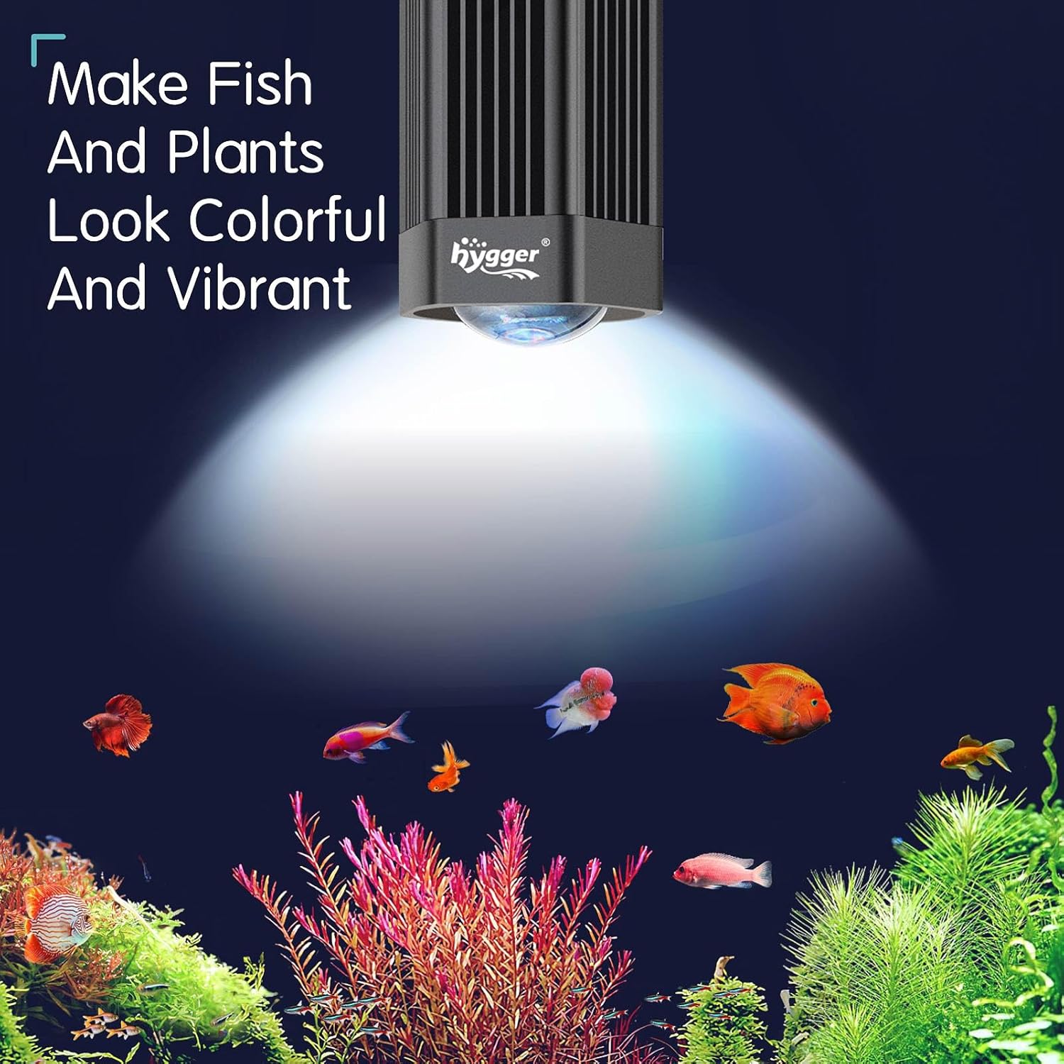 hygger 60W Aquarium Light Full Spectrum RGB COB LED Clip On Fish Tank Grow Light with Mounting Bracket Compatible with Timer Smart Plug for Low-to-High Light Demanding Aquatic Plants