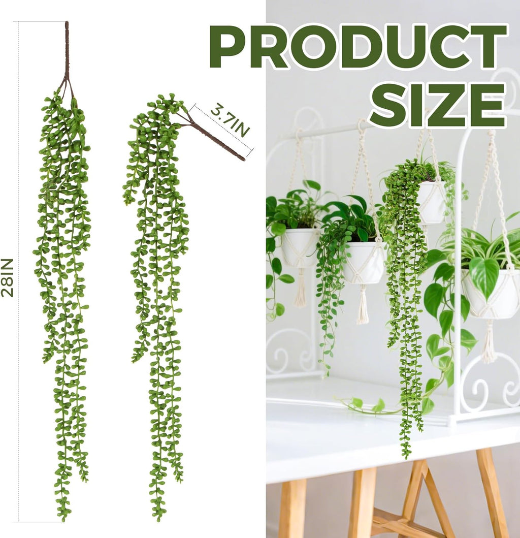 Fake Hanging Plants Artificial Decor - 3PCS String of Pearls Plant Artificial Hanging Plants Fake Succulents Vines for Bedroom Greenery Backdrop Outdoor Wall Decor Balcony Porch Home Decor28