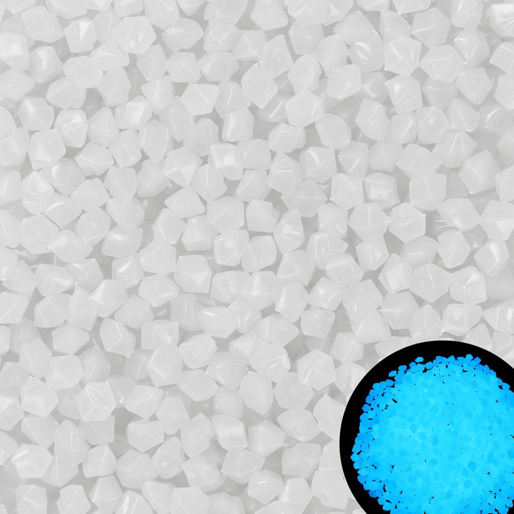 850pc Diamond Shaped Luminous Stone Glow Rocks Small Luminous Pebbles for Fish Tank Aquarium Bonsai Indoor & Outdoor Yard Pathway (White)