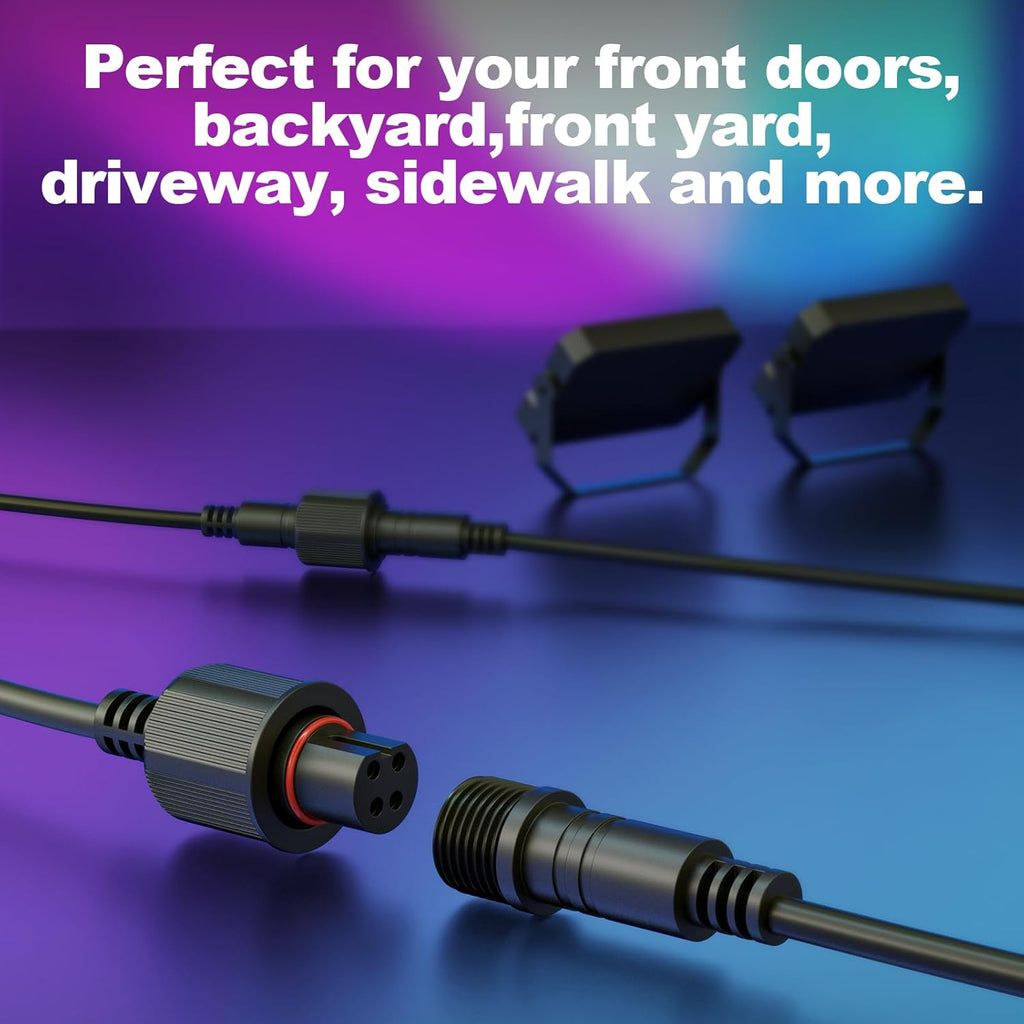 Outdoor 10FT Flood Lights Extension Cord，4Pin Waterproof Connector，Extend Your for Go-vee Outdoor Flood Lights 2 H7058 H7057 - Weatherproof