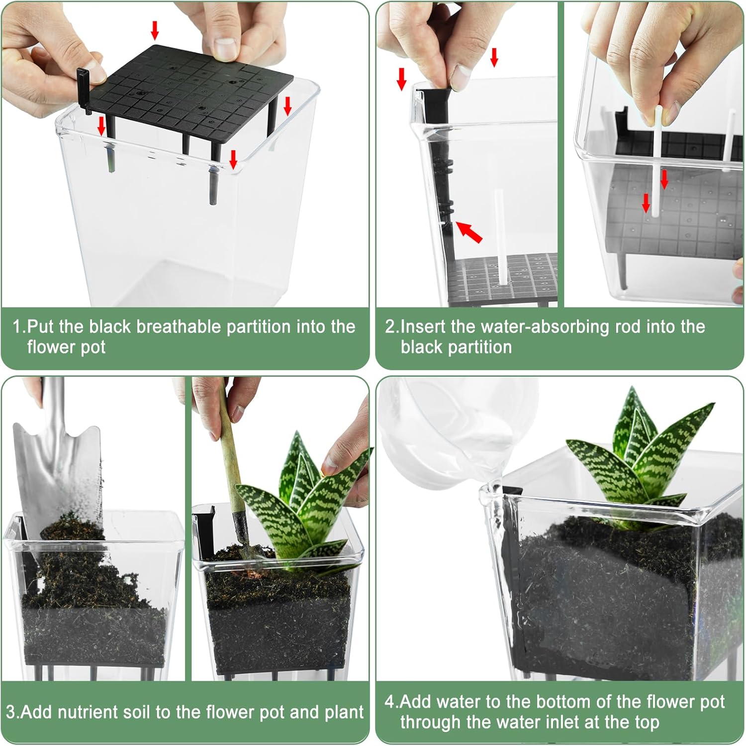 Self Watering Pots Set, 3 Pack 2.7 Inch Pots for Indoor Plants, Clear Nursery Planter with Deep Reservoir for Succulents, Seedlings, Small Plants