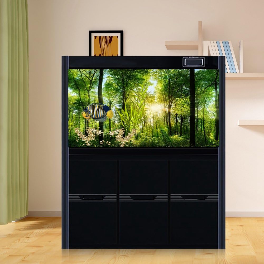 3D Effect Adhesive Forest Poster for Aquarium Fish Tank Decoration - Poster for Aquarium Poster for Fish Tank Easy Peel and Stick (122 * 50cm)