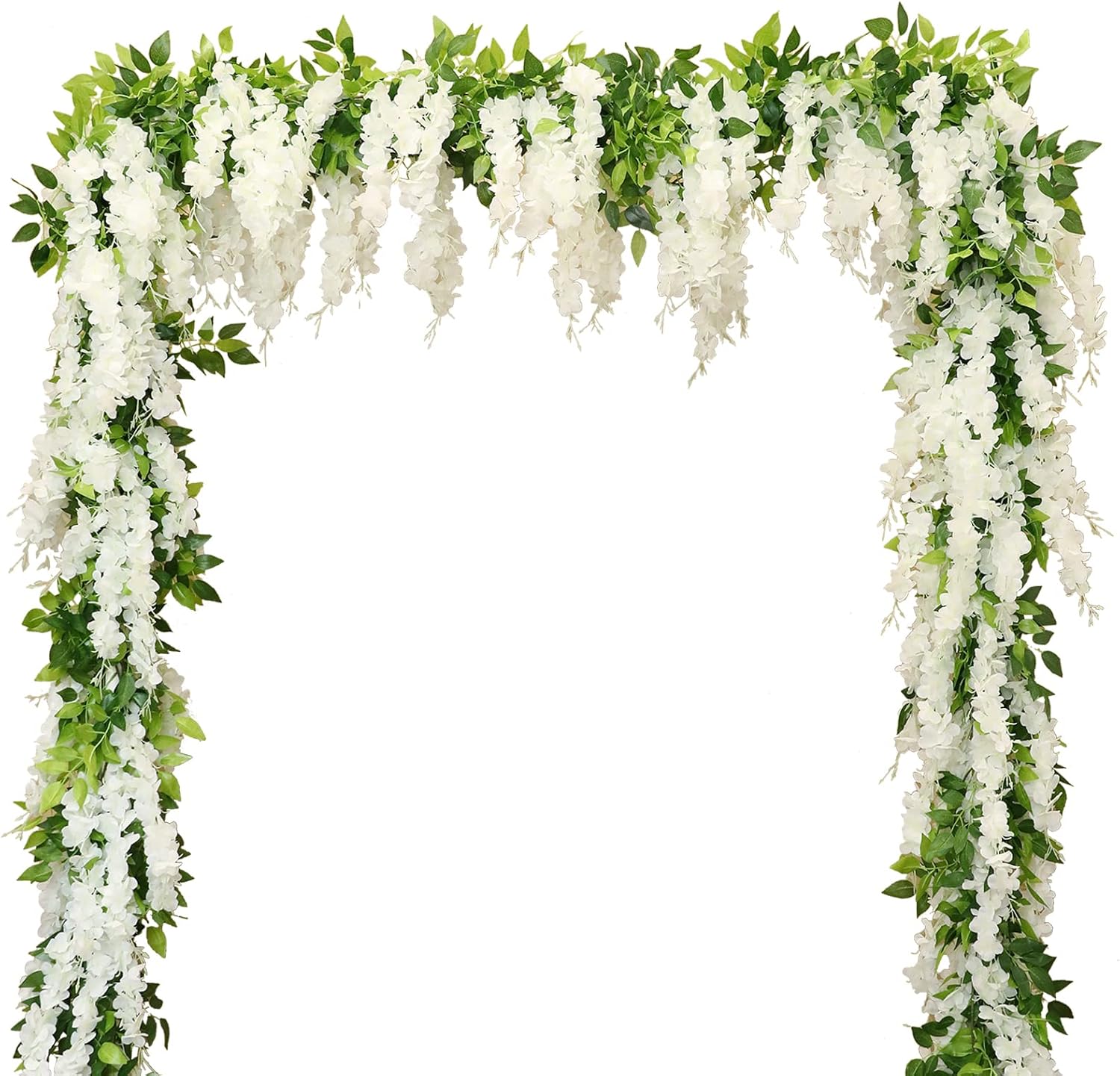 Wisteria Artificial Flowers Garland, 4Pcs 7.2Ft/Piece Silk Fake Wisteria Vine Kit, Hanging Flower for House Outdoor Garden Ceremony Outside Wedding Arch Floral Decor (4, White)