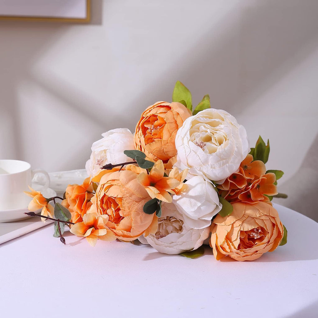 Duovlo Artificial Peony Silk Flowers Fake Flowers Vintage Wedding Home Decoration,Pack of 1 (New Orange)