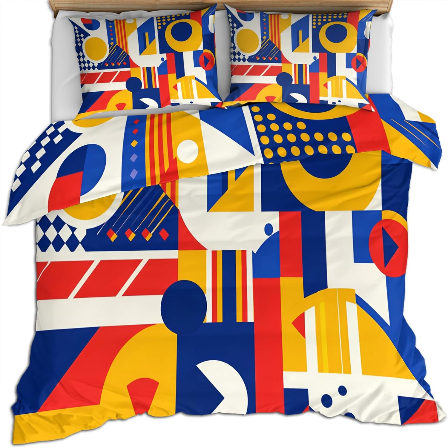 Geometry Duvet Cover California King, Modern Abstract Bedding Set 3 Piece Bedroom Decor Vibrant Multicolored Comforter Cover with Zipper Ties & 2 Pillowcases