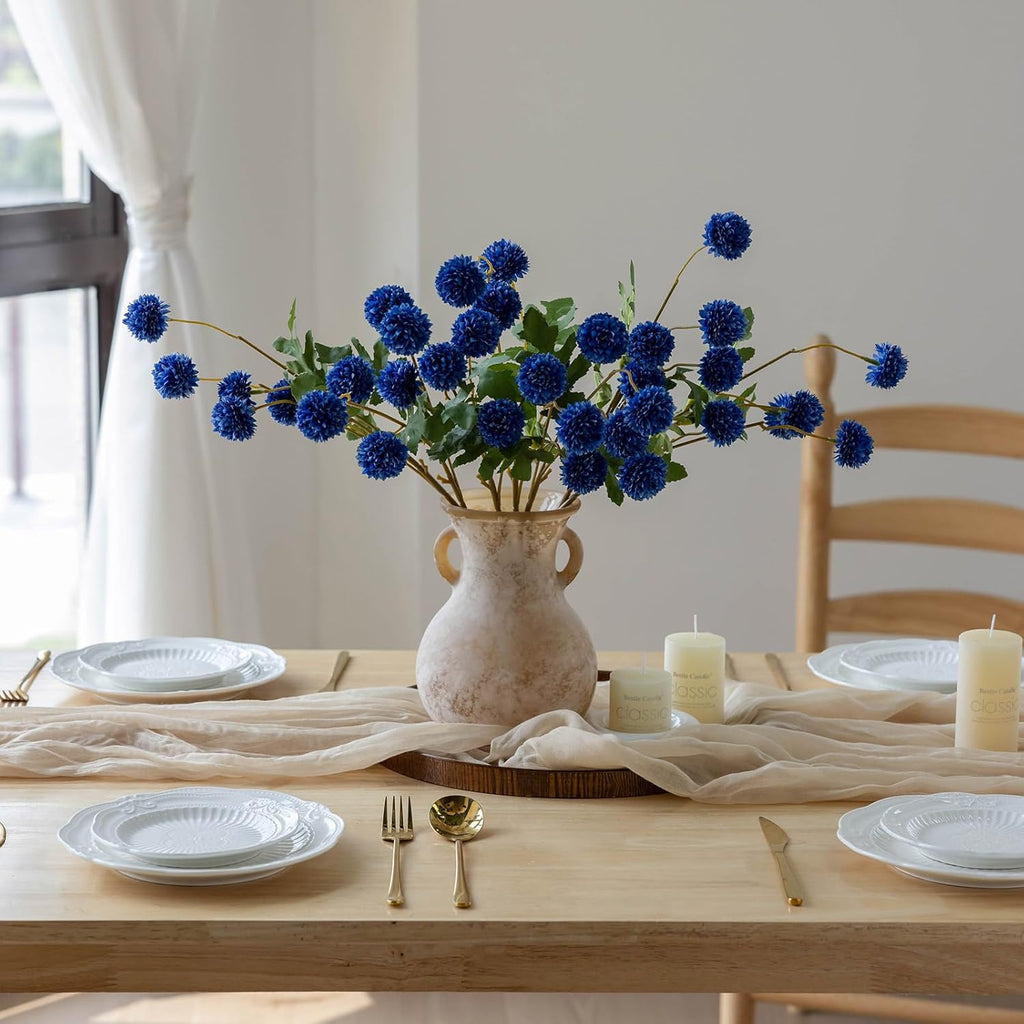 mizii 6Pcs Blue Fake Silk Pompon Mum Artificial Flowers Bulk Small Faux Chrysanthemums with Stems Realistic Floral Decorations for Wedding DIY Bouquet Centerpieces Shower Vase Home Decor (Royal Blue)