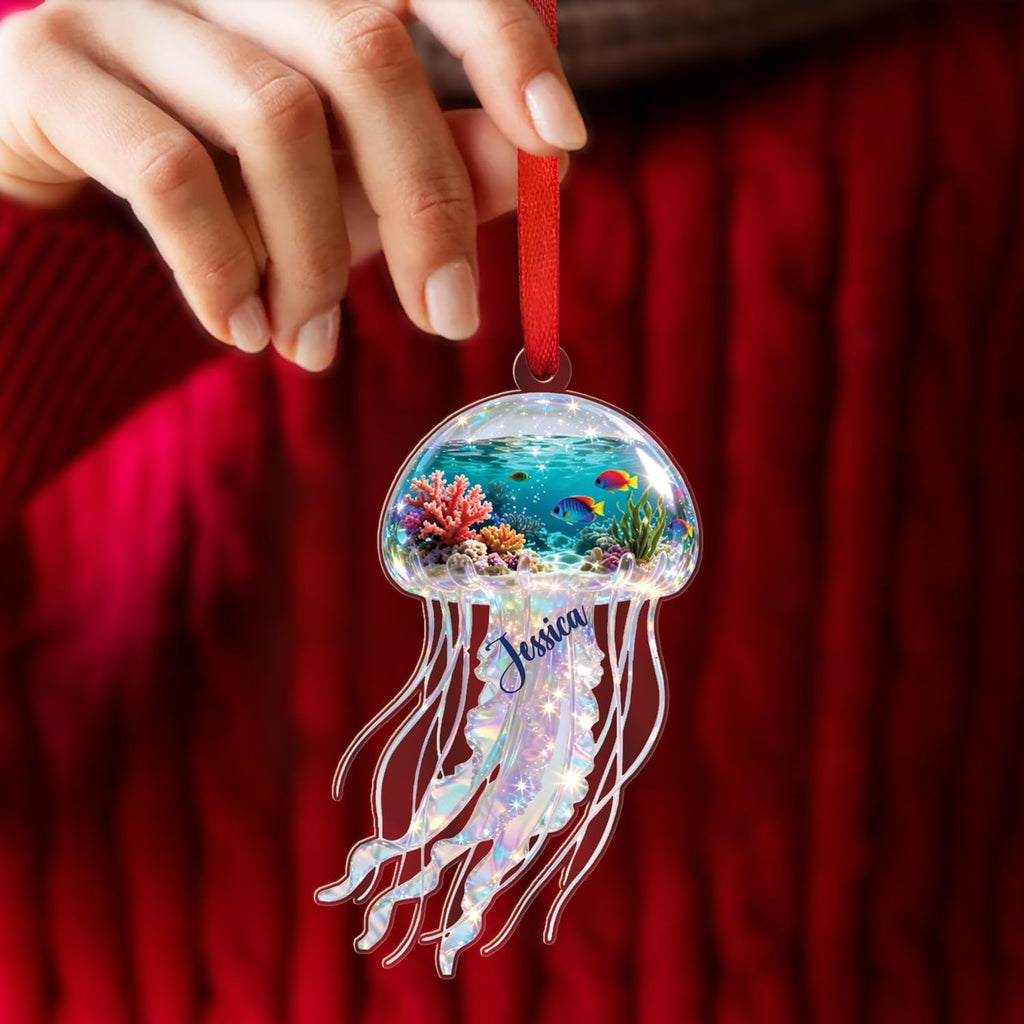 Jellyfish 2D Flat Acrylic Ornament, Personalized Sea Animal Christmas Ornament, Animal Under The Sea Keepsake, Gift for Grandkids Baby Bestie, Custom Name Jellyfish Christmas Ornaments 2025