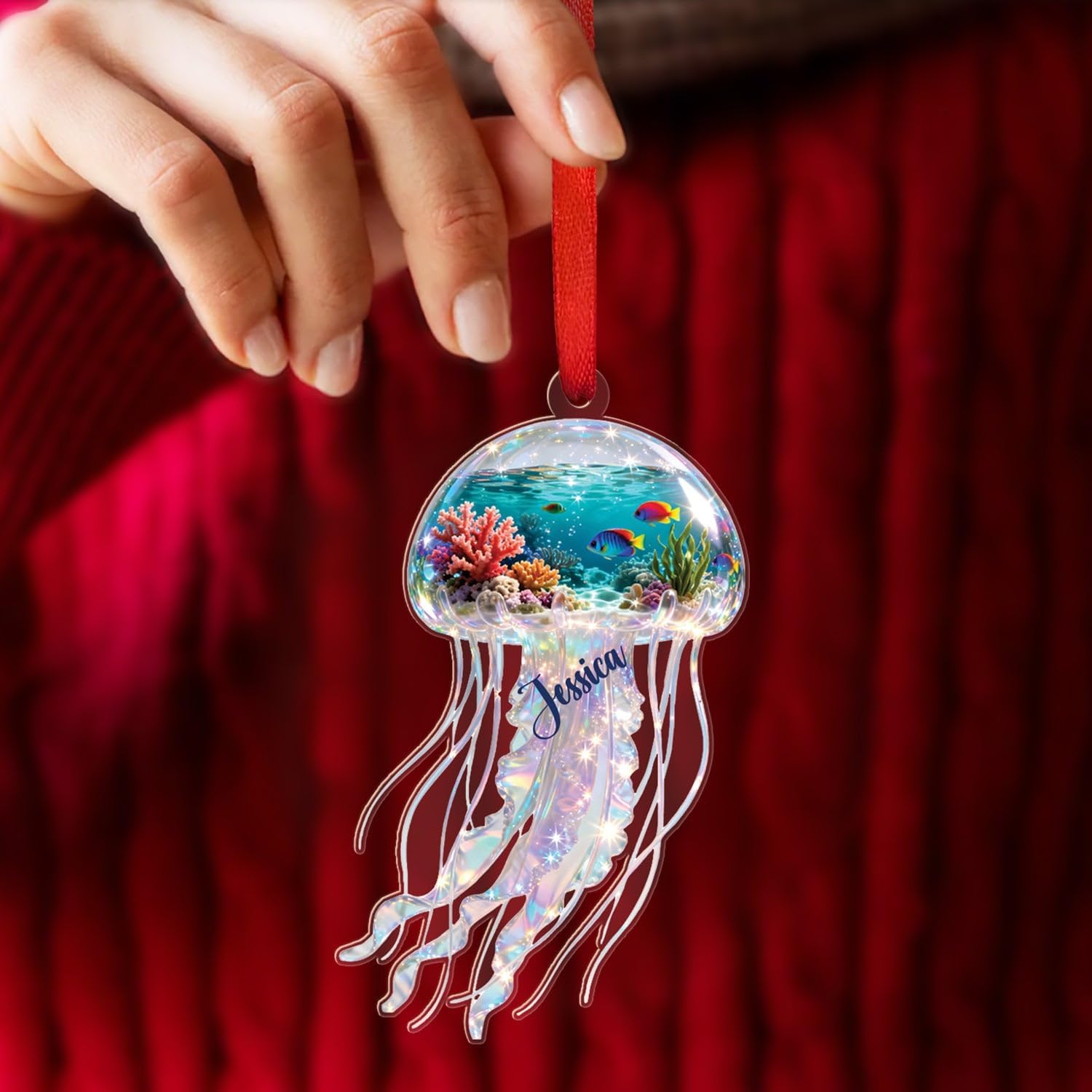 Jellyfish 2D Flat Acrylic Ornament, Personalized Sea Animal Christmas Ornament, Animal Under The Sea Keepsake, Gift for Grandkids Baby Bestie, Custom Name Jellyfish Christmas Ornaments 2025