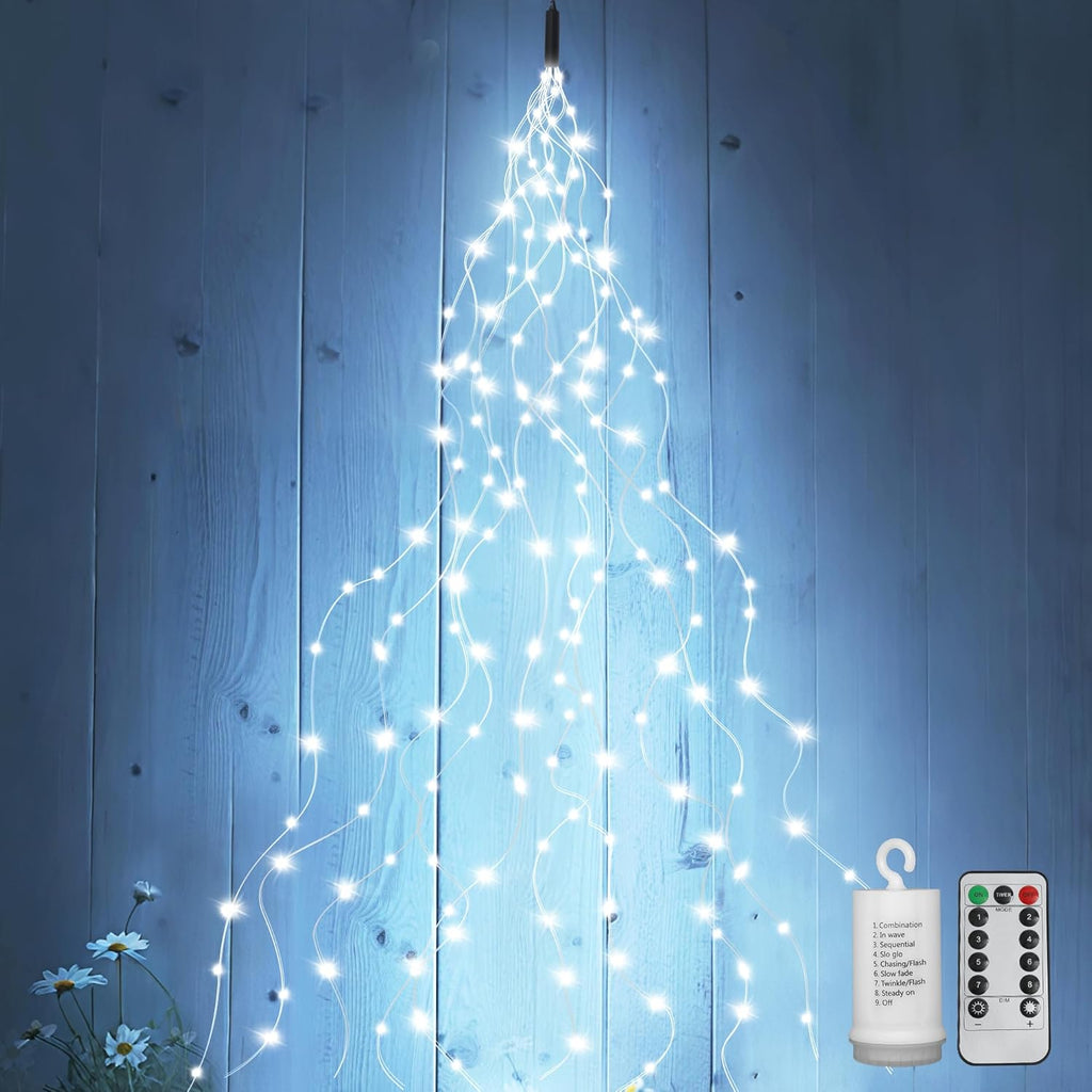 200 Led Fairy String Lights with Remote Timer, Firefly Bunch Lights Battery Operated, 8 Flashing Modes 10 Strand, Waterfall Twinkle Lights for Indoor Outdoor Halloween Christams Decor, Cool White