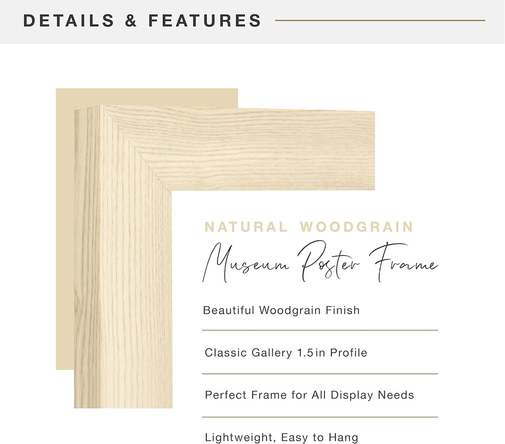 MCS Museum Poster Frame 18x24 Natural Woodgrain, Vertical & Horizontal Wall Hanging Large Picture Frame for Photos, Posters & Art Prints (1-Pack)