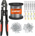 Sanuke Wire Rope Crimp Kit, 328ft 1/16 Inch Wire Rope Cable with 200pcs Crimping Sleeves and 50pcs Thimbles, 6pcs M4 Hook & Eye Turnbuckle and 8pcs Eye Screws for Railing, Decking, Hanging