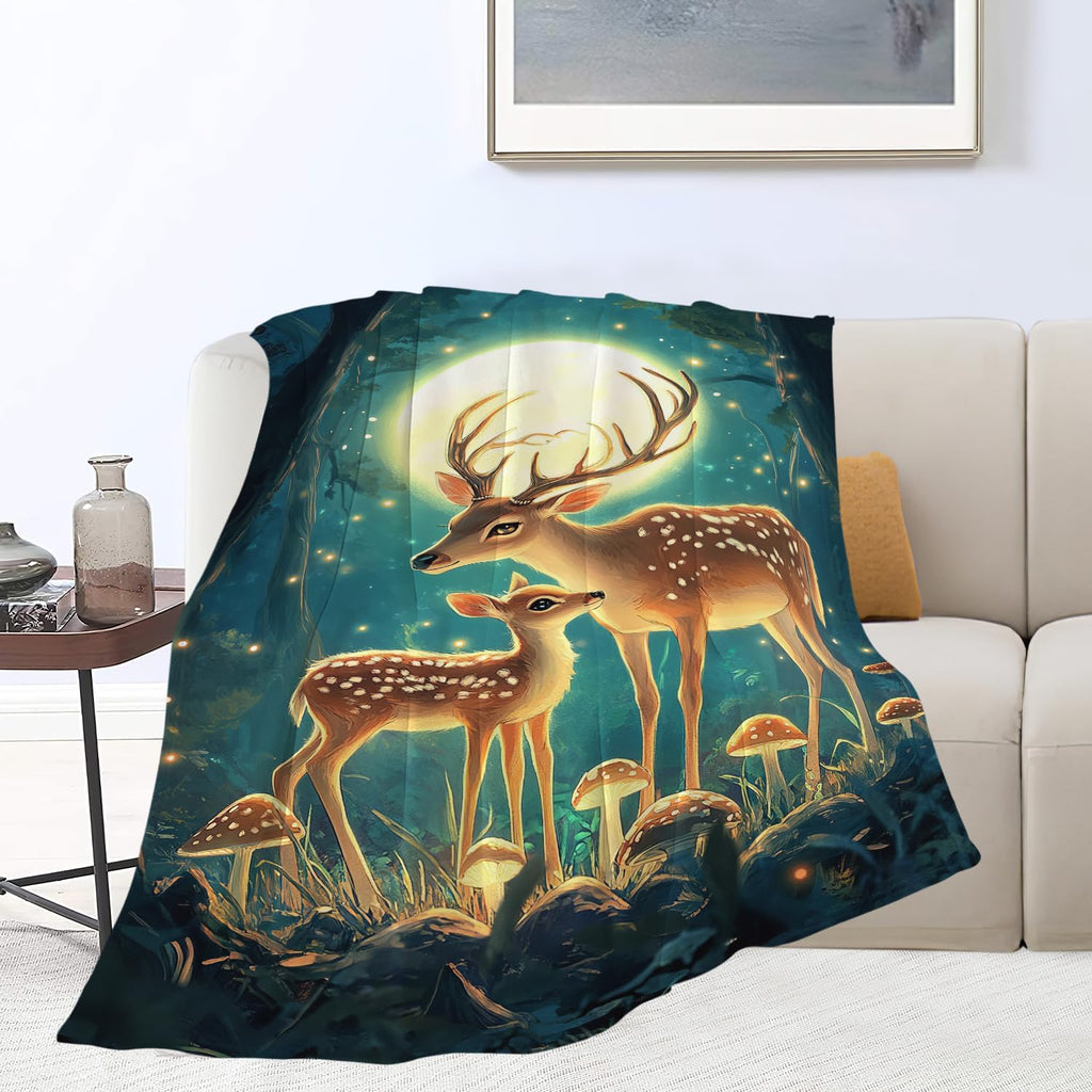 Deer Blanket Cute Deer Elk Throw Blanket Gifts for Girls Women Kids Boys Adults Men Super Soft Cozy Plush Fluffy Fuzzy Fleece Blanket Home Decor 50''X60''