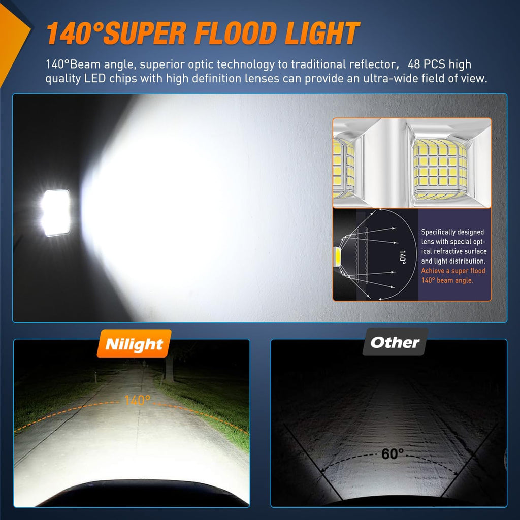 Nilight LED Tractor Lights LED Pods Square 2PCS 4 Inch 64LEDs Flood Light Bar Fog Driving Work Lighting for Truck Off Road Vehicles ATV UTV Boat SUV Van