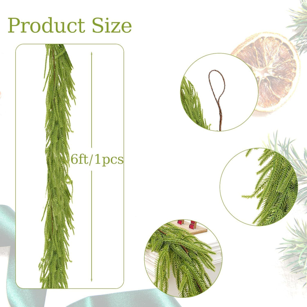 1PCS 6FT Christmas Norfolk Garland Decorations, Faux Pine Garland Outdoor, Artificial Unlit Green Garlands, Christmas Mantel Decoration Indoor, Thick Greenery Xmas Decor in The Winter