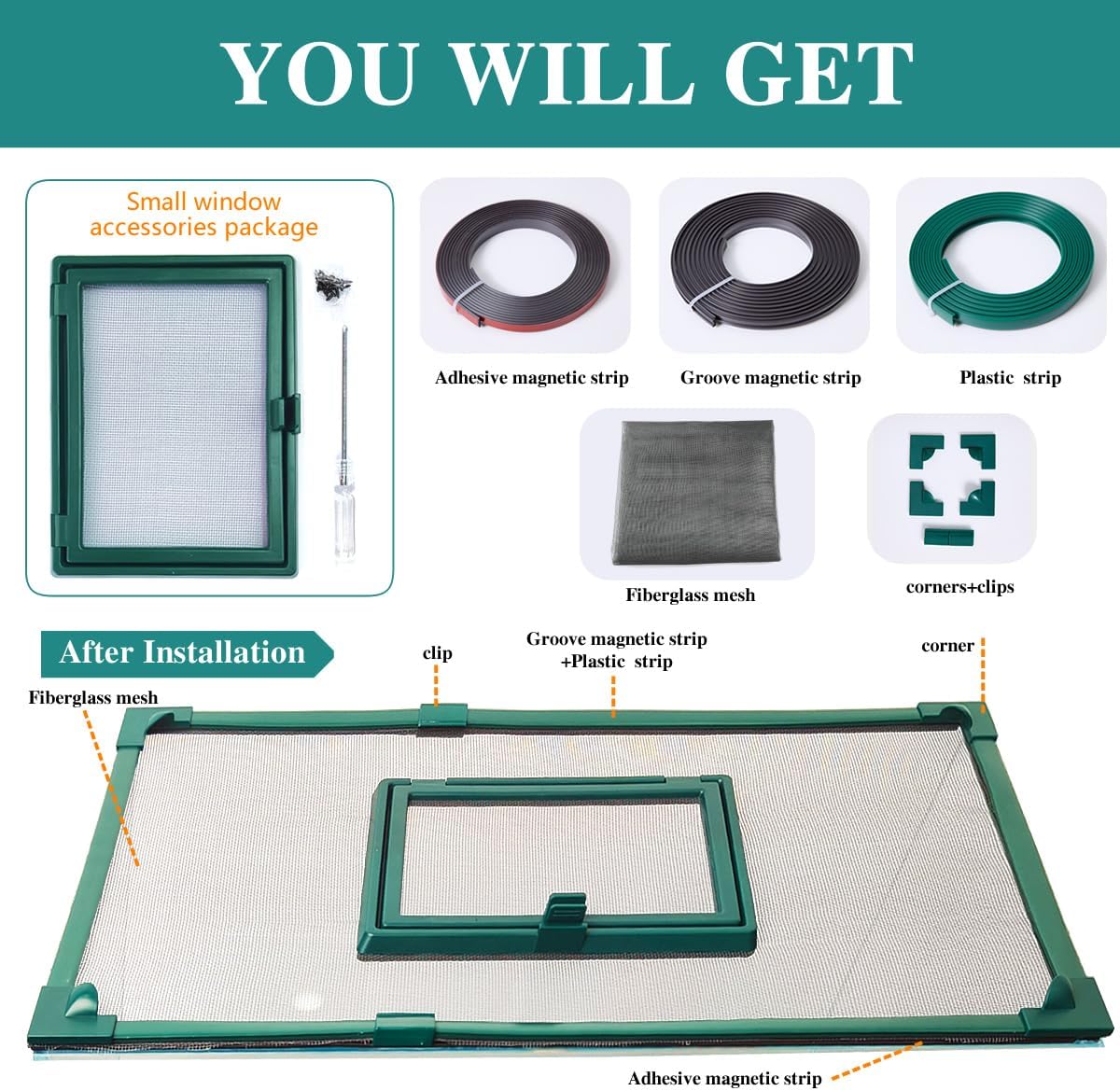 Magnetic Fish Tank Cover with Feeding Window Green Frame Grey Fiberglass Mesh, DIY Magnetic Fish Tank Lid 39"x19"(100x50CM), Preventing Fish from Jumping Out The Size can be Adjusted Smaller