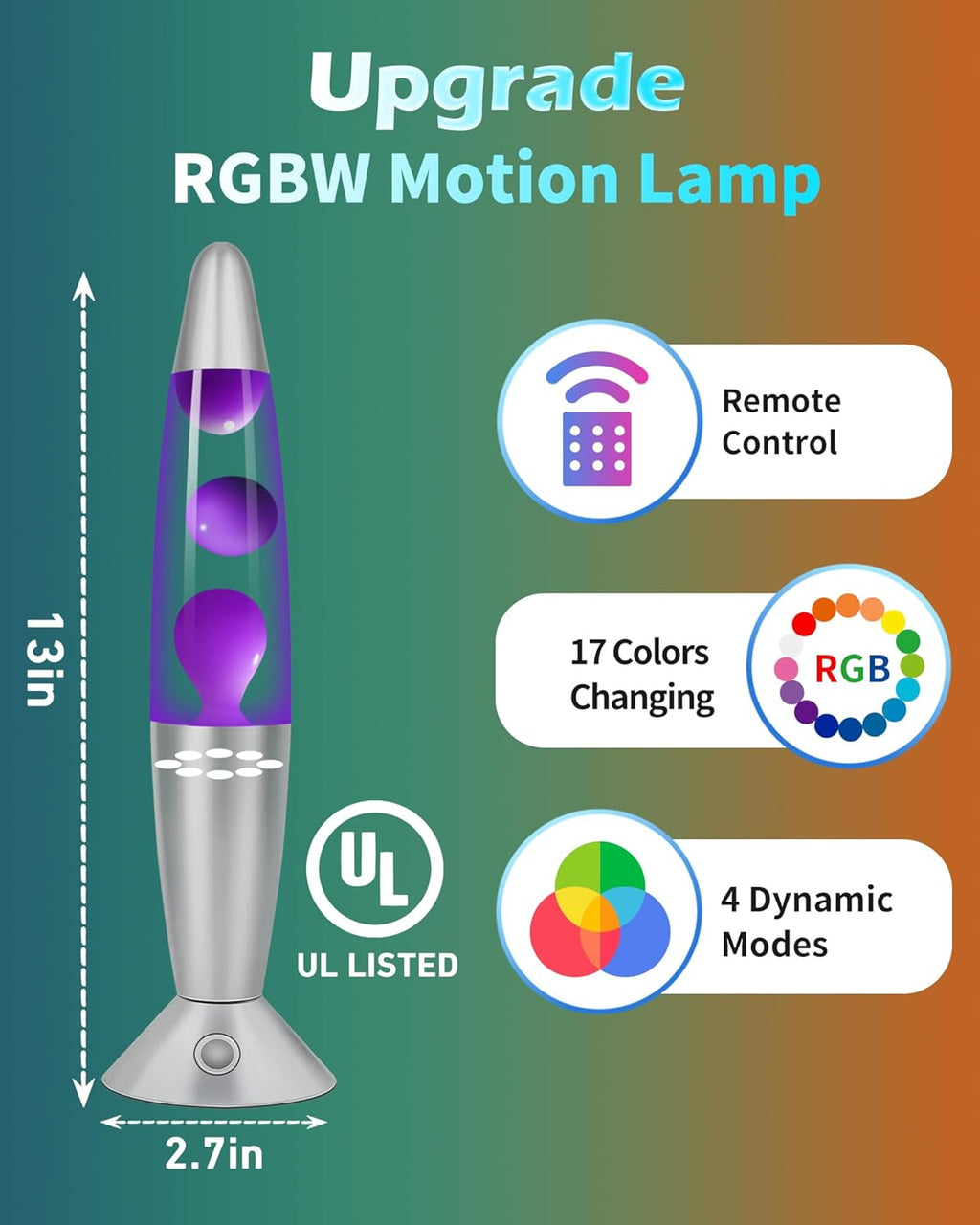 17 Colors Changing Liquid Motion Lamp with Remote: 13.5" Purple LED Night Light for Kids Adults - Relaxing Table lamp for Bedroom Office - Glitter Mood Lighting for Home Decor Christmas Decorations