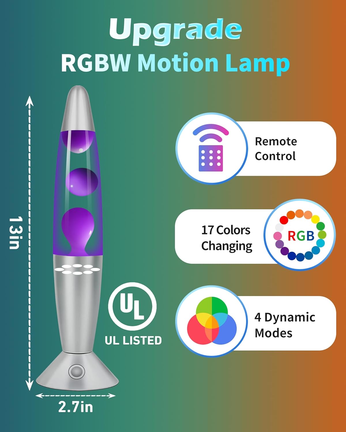 17 Colors Changing Liquid Motion Lamp with Remote: 13.5" Purple LED Night Light for Kids Adults - Relaxing Table lamp for Bedroom Office - Glitter Mood Lighting for Home Decor Christmas Decorations