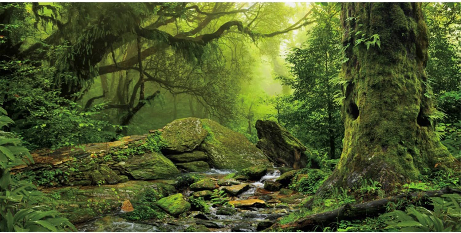 AWERT Tropical Forest Terrarium Background Stream Green Huge Tree Reptile Habitat Background Foggy Rainforest Aquarium Background 72x18 inches Durable Polyester Background