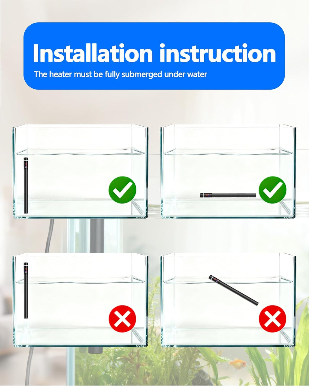 100W Titanium Aquarium Heater with LED Digital Display & External Controller – Submersible Fish Tank Heater, Precise ±1.8℉, IP68 Waterproof, for 10–25 Gallon Freshwater & Saltwater Tanks