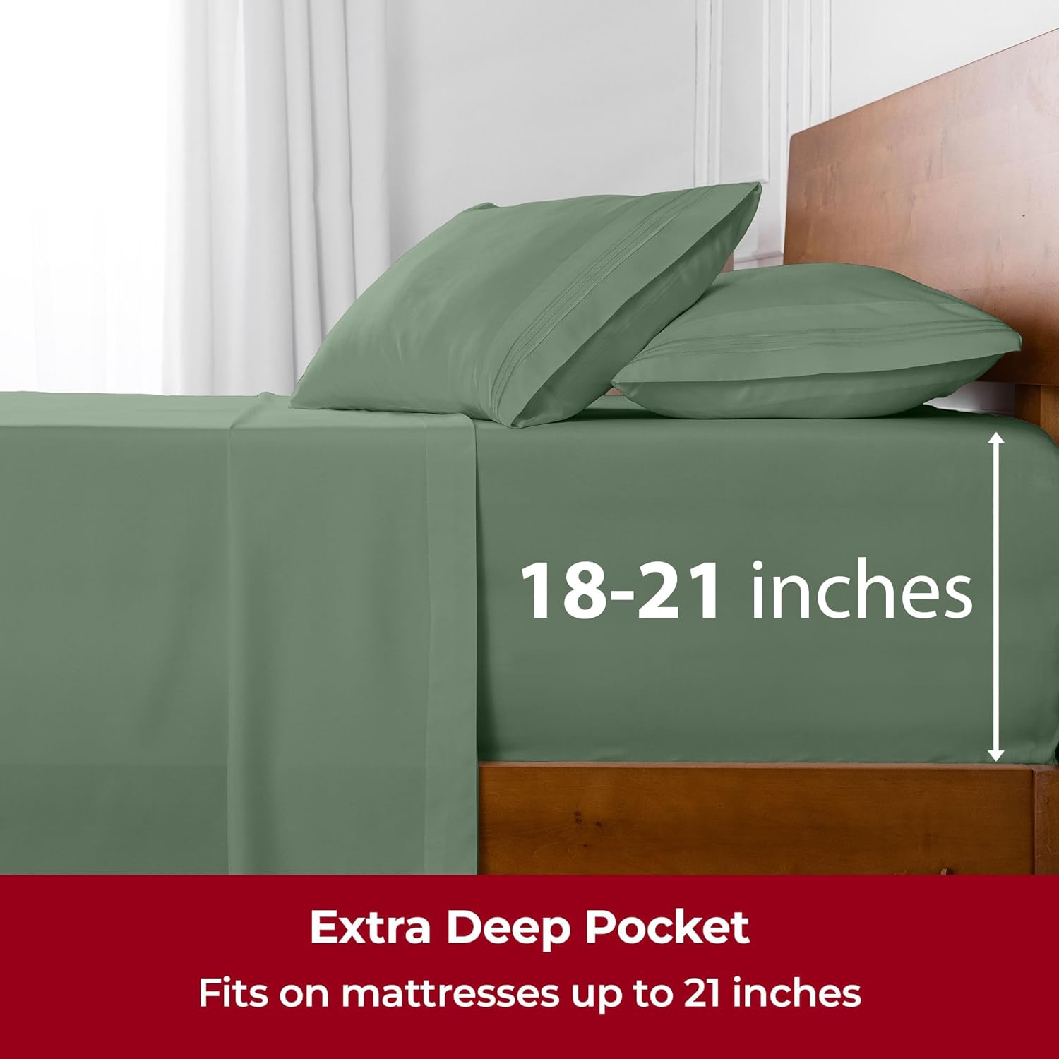 Mellanni Extra Deep Queen Sheets - 4 PC Iconic Collection Bedding - Hotel Luxury, Ultra Soft, Cooling Bed Sheets - Wrinkle, Fade, Stain Resistant (Queen, Sage)