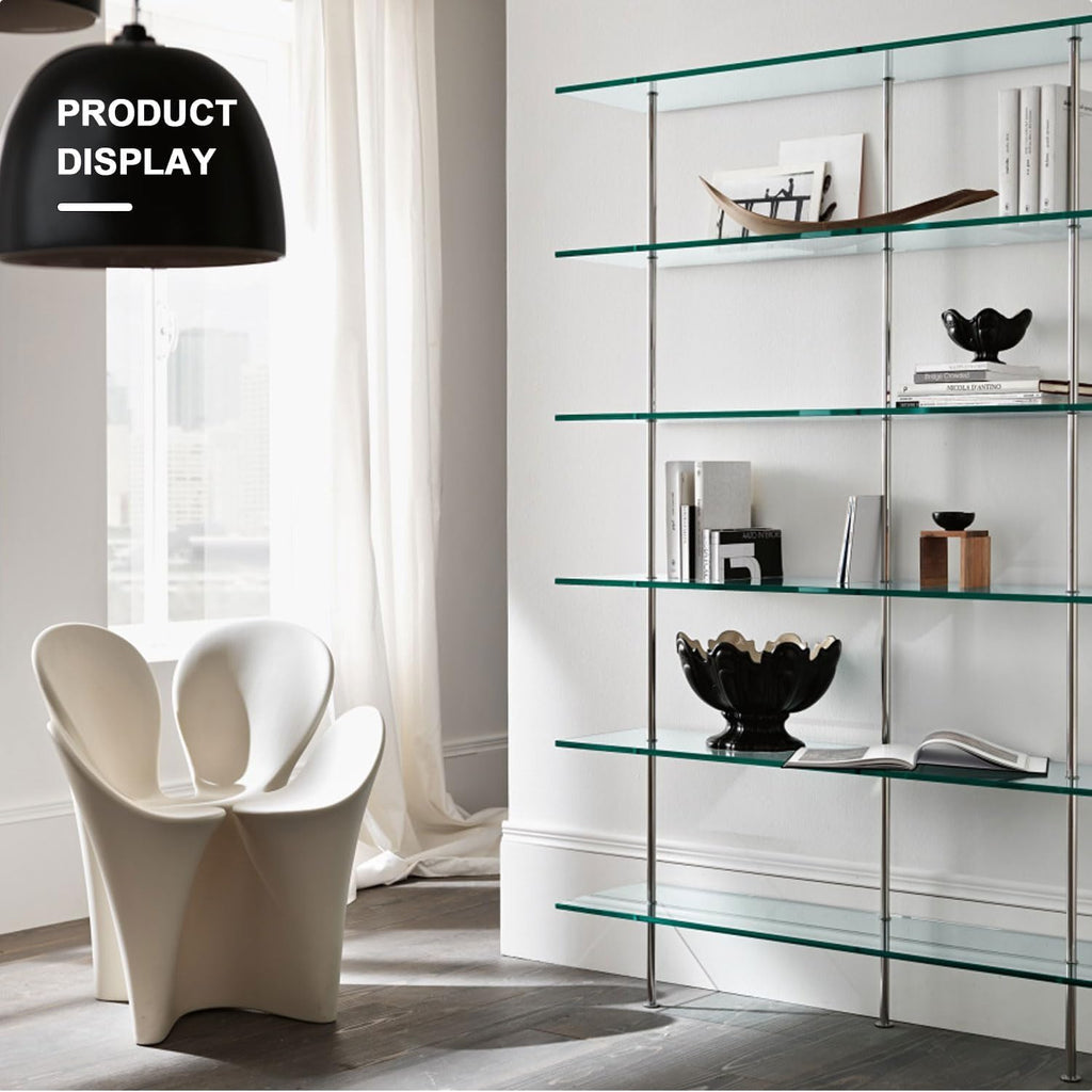 14" W x 44" L - Tempered Rectangle Glass Shelf Without Frame (5 Pieces Set) - 3/16" Thick -Pencil Polished