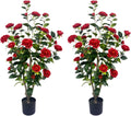 Artificial Camellia Tree 3.4ft Fake Trees pseudophyte (2, red)