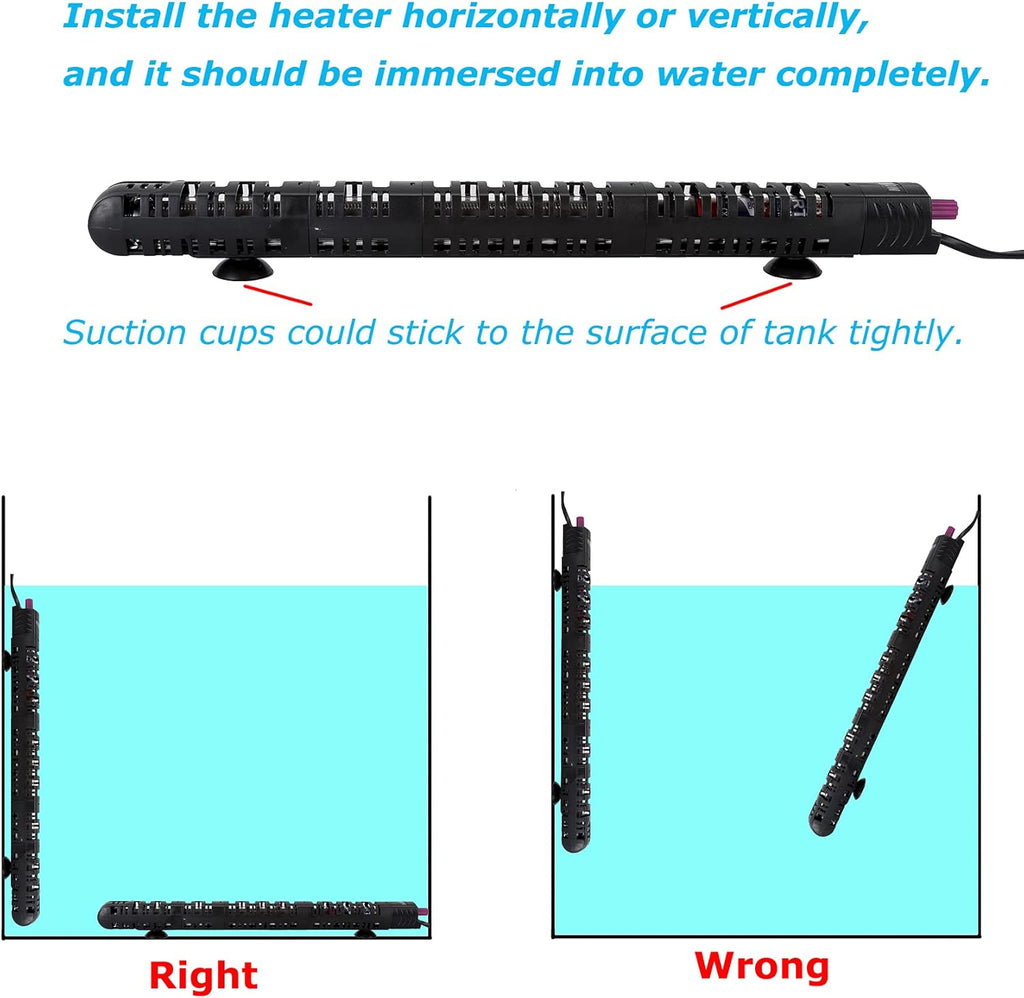 ZHGSERVU 500W Aquarium Heater Auto Thermostat Submersible 500 Watt Fish Tank Heater with Durable Quartz Glass and Protective Sleeve 3 Suckers for Saltwater or Freshwater 50-90 Gallon