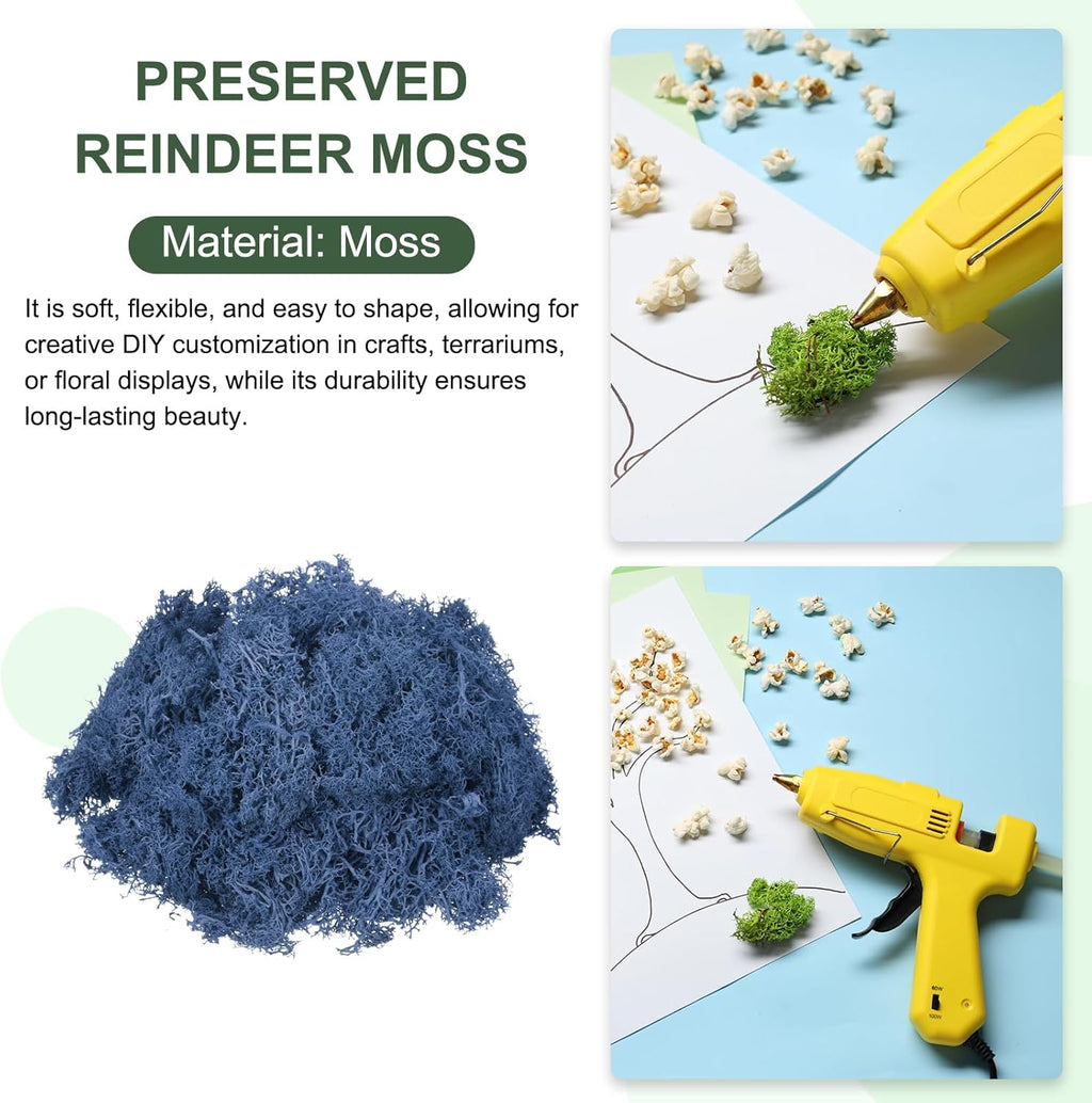 MECCANIXITY 7.8oz Preserved Reindeer Moss, Dark Blue Decorative Artificial Fake Moss for Potted Plants Indoor Crafts Lichen Centerpieces Decor