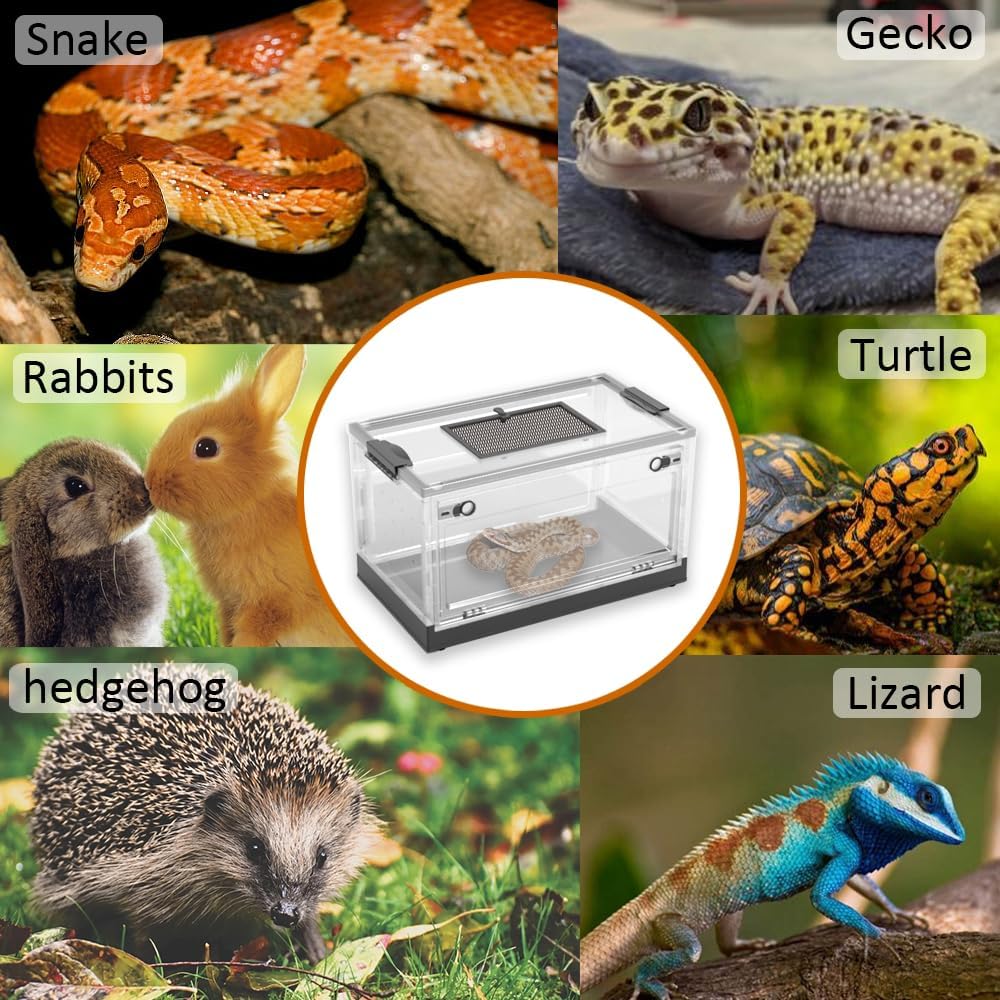 Large Snake Reptile Tank Amphibians Habitat Cages Sliding Screen Top for Lizard,Gecko, Frog, Hamster Animals(21.65"x12.6"x12.2") (Black)