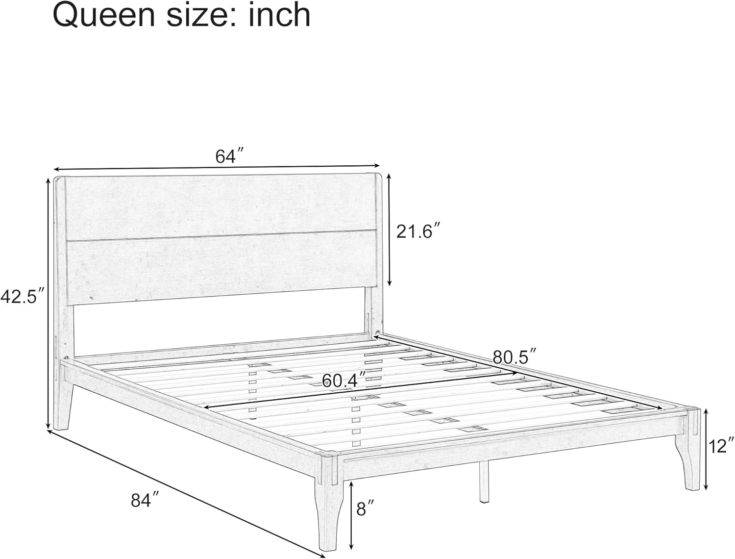 Merax Mid Century Bed Frame Queen Size with Headboard, Bamboo Wood Queen Platform Bed Frame with Wood Slat, Heavy Duty Steel Center Beam for Support, Under Bed Storage, No Box Spring Needed, Natural