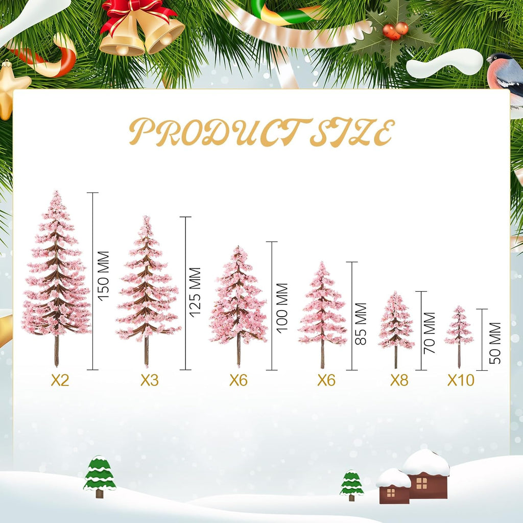 Skylety 35 Pieces Model Trees 1.2-6.3 Inch Mixed Miniature Trees Diorama Supplies Fake Plants Train Scenery Landscape Christmas Village Architecture DIY Crafts(Pink,Cedar)
